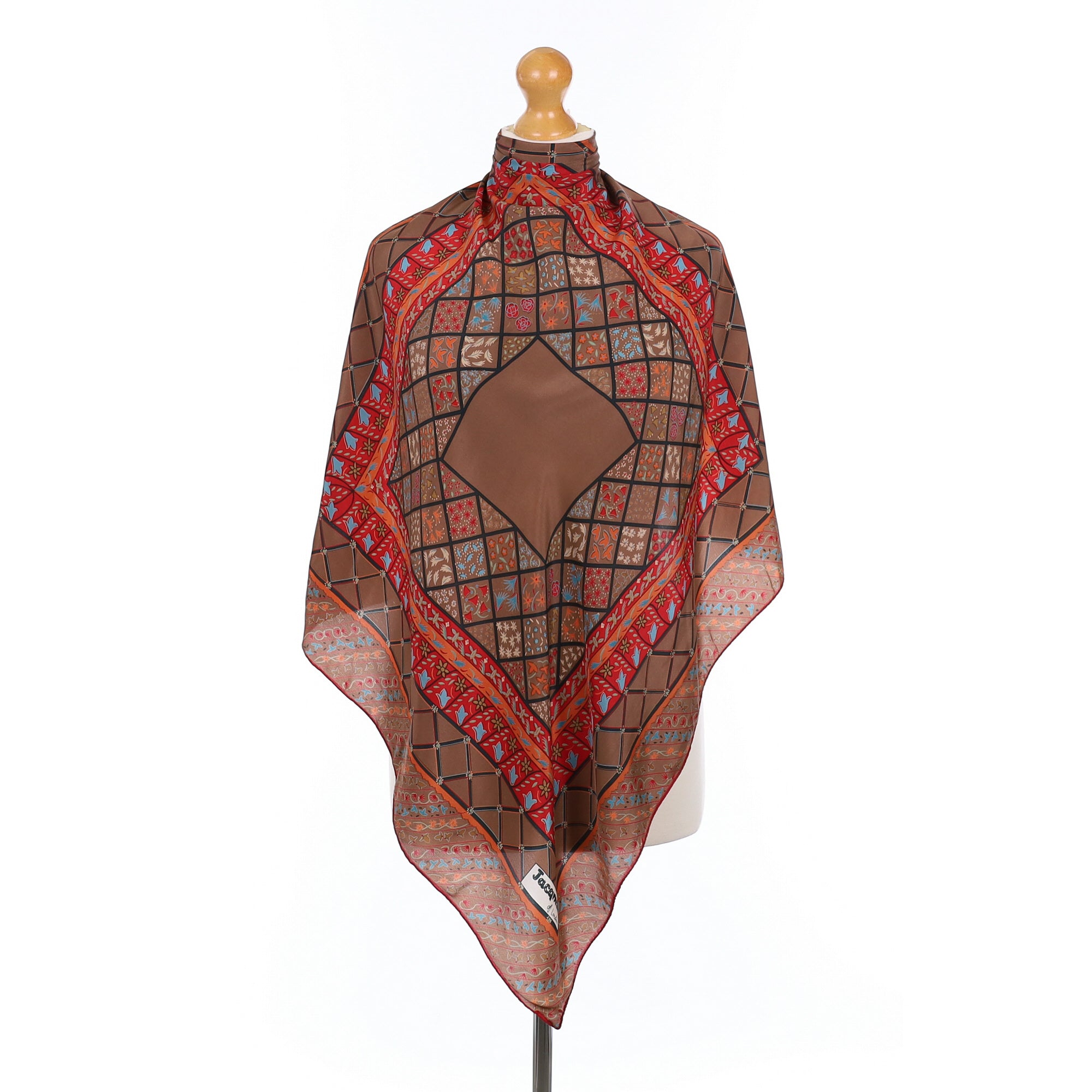 Jacamar Mocha and Red Vintage Silk Scarf