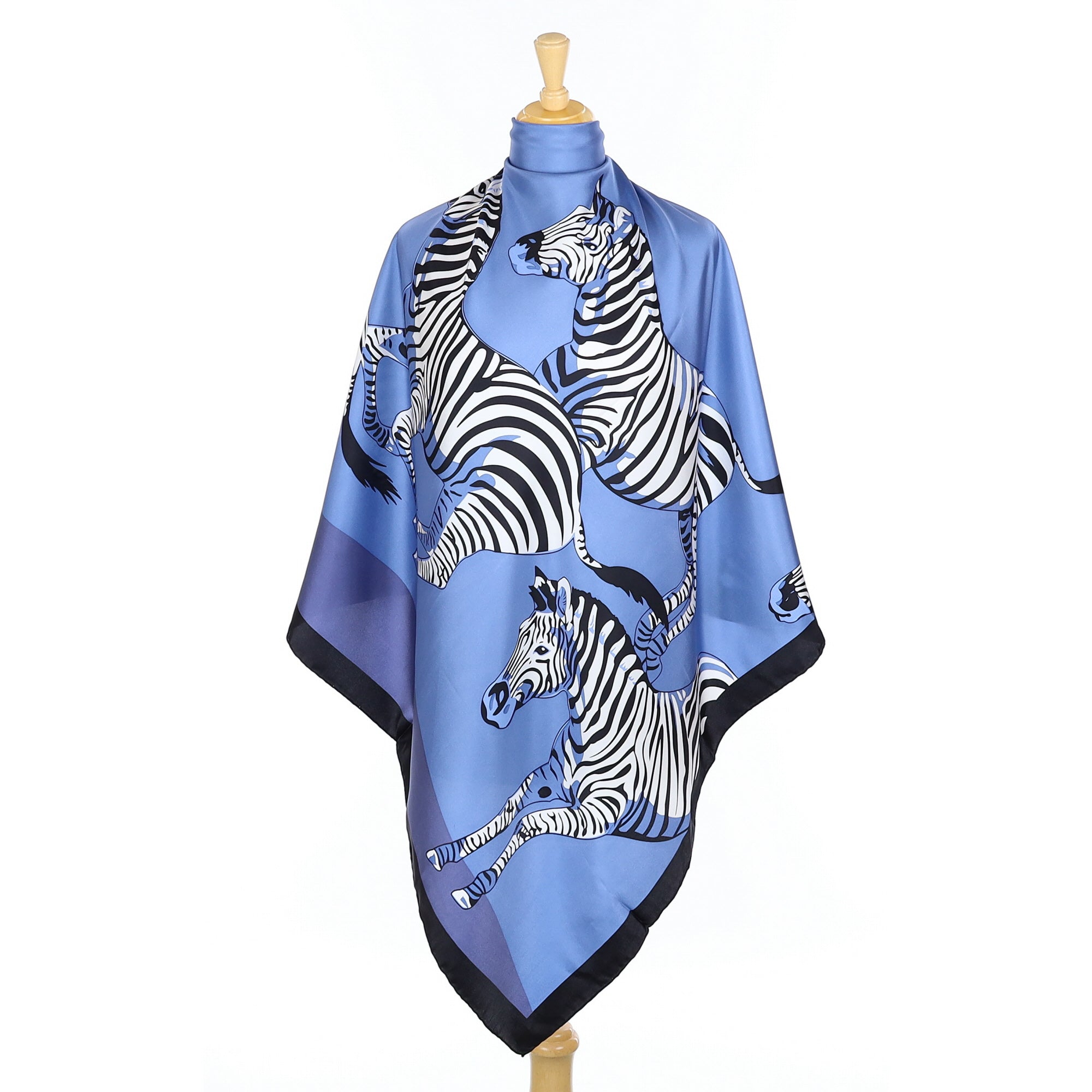 Brand New Blue and Black Zebra Silk Scarf