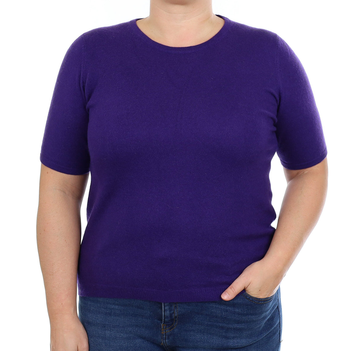 Iris Purple Cashmere Short Sleeved Crew Neck Jumper Large