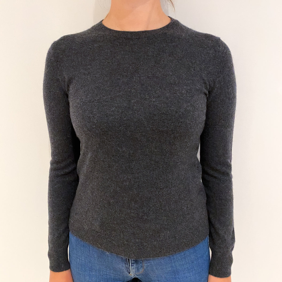 Charcoal Grey Cashmere Crew Neck Jumper Small