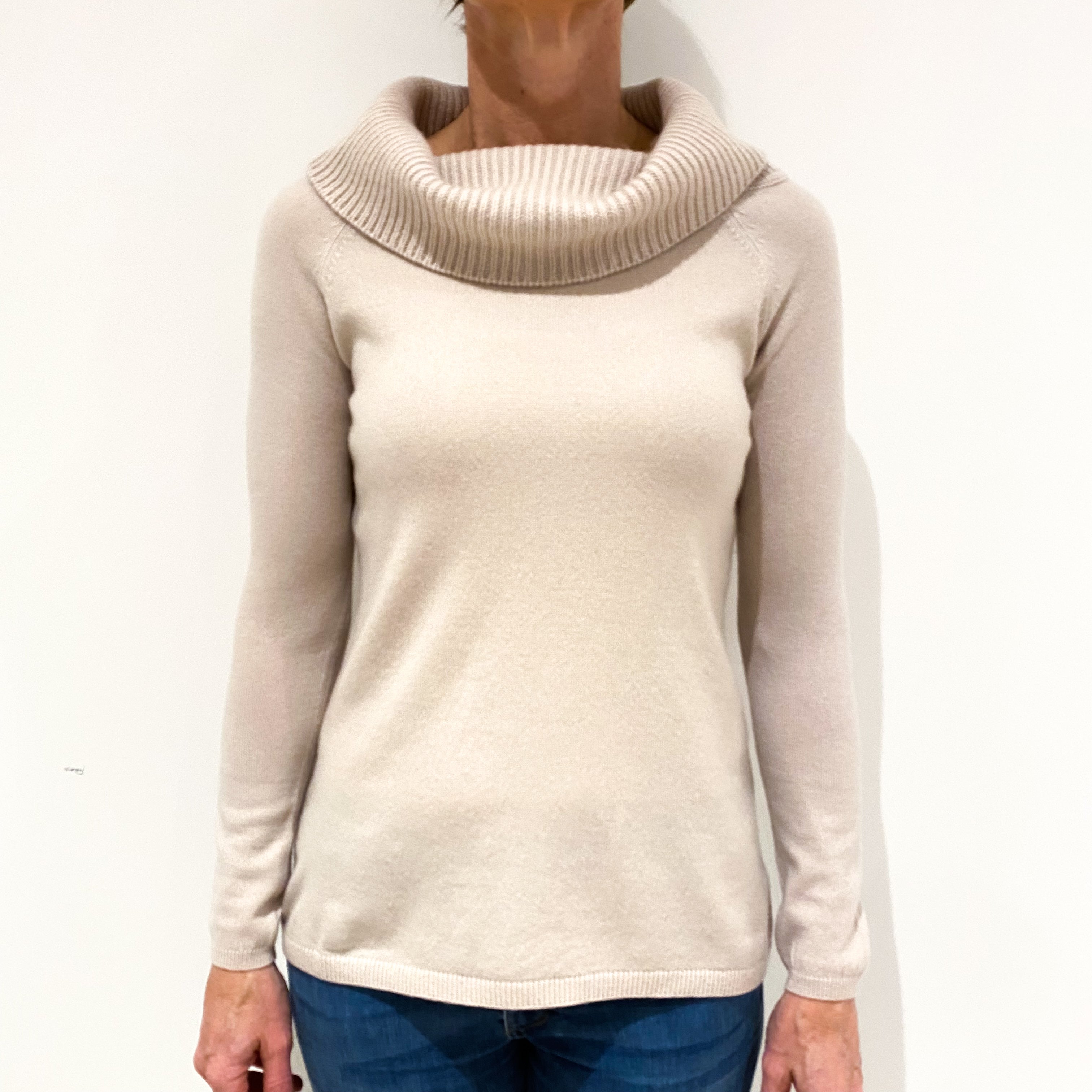 Pale Blush Pink Cashmere Cowl Neck Jumper Small