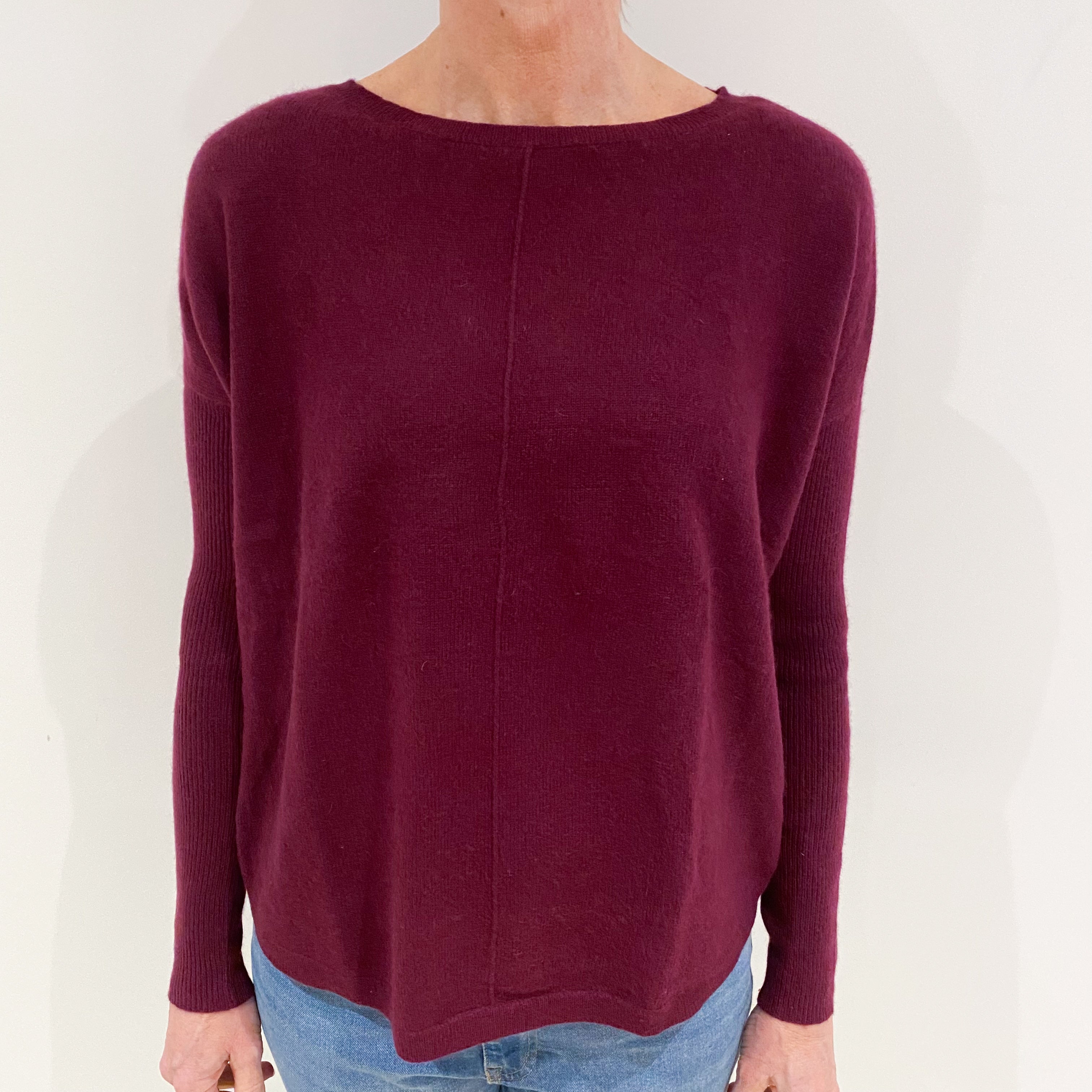 Mulberry Purple Cashmere Slouchy Crew Neck Jumper Small