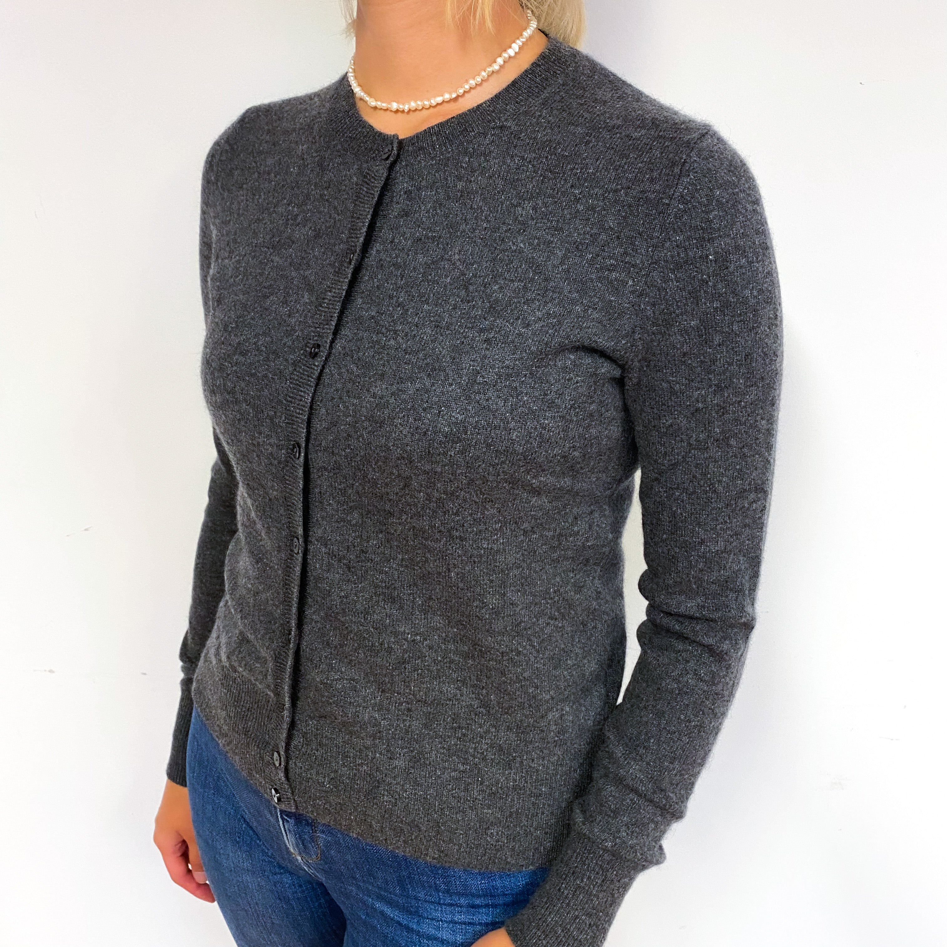 Slate Grey Cashmere Crew Neck Cardigan Small