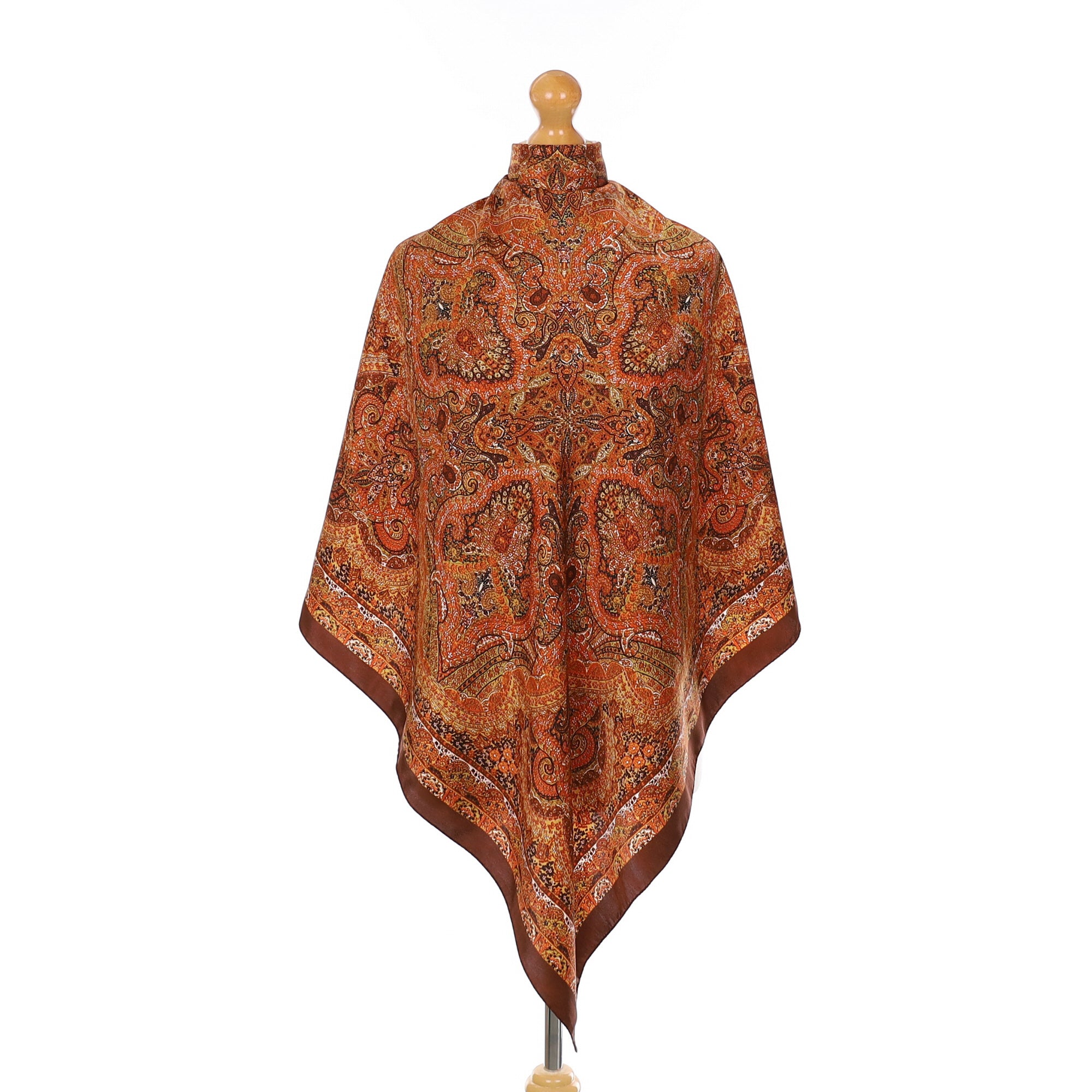 Rust Paisley Patterned Silk Scarf