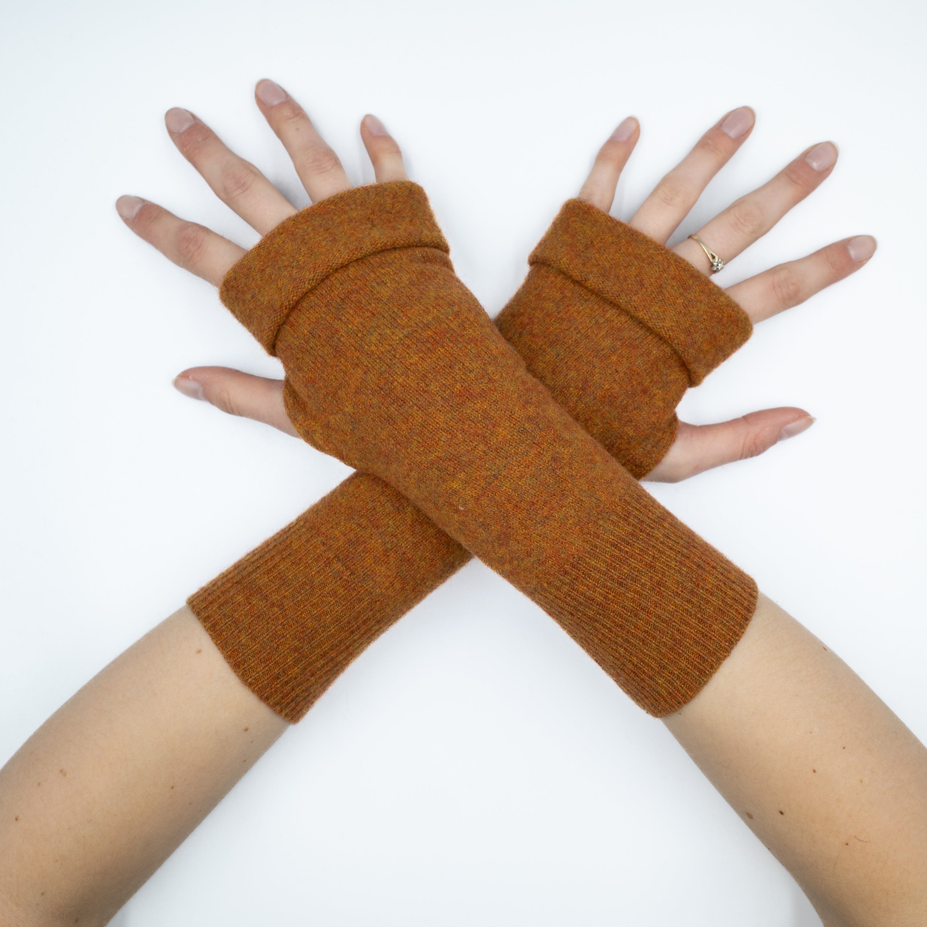 Rust Orange Marl Fingerless Gloves