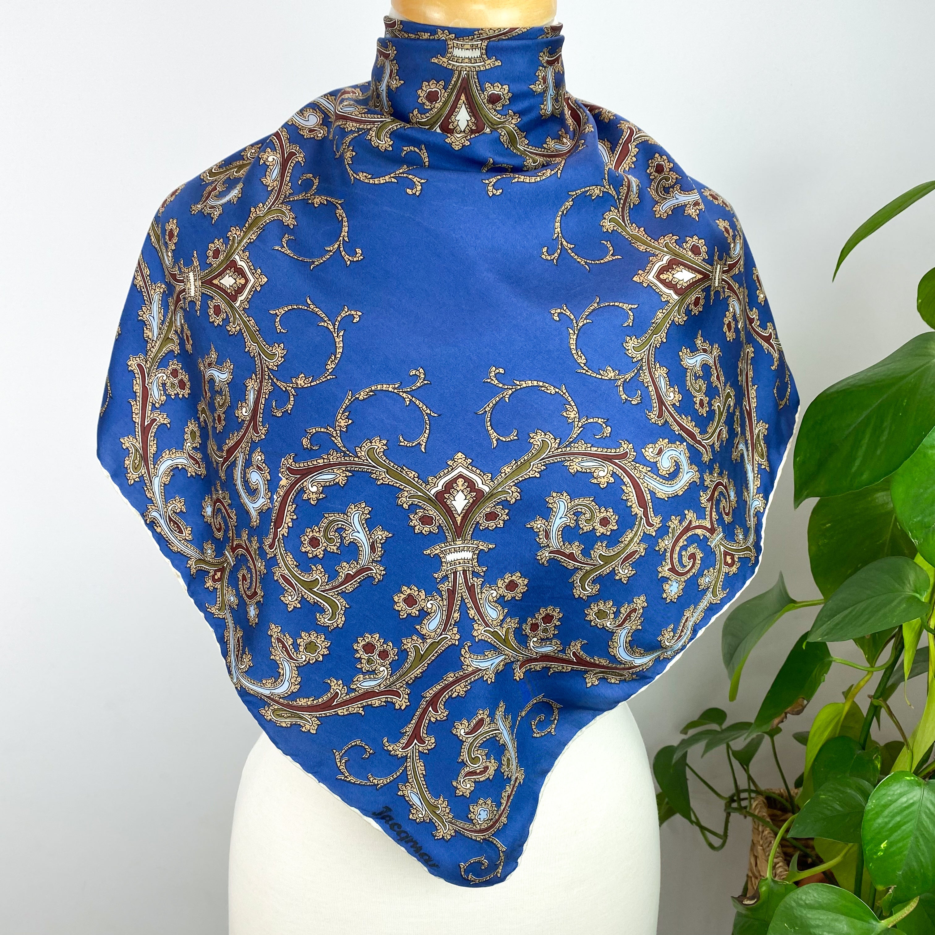 Vintage Jacqmar Blue Paisley Silk Scarf