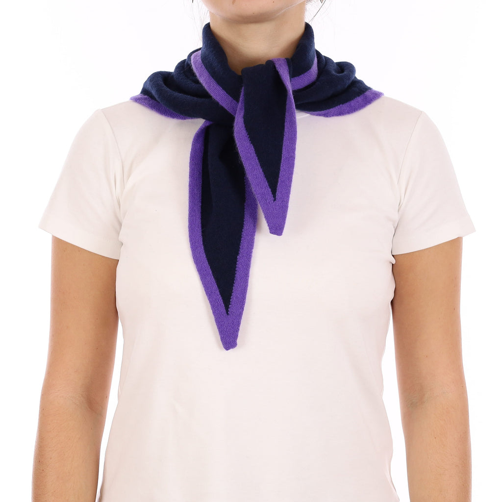 Brand New Navy and Periwinkle Recycled Cashmere Triangle Scarf