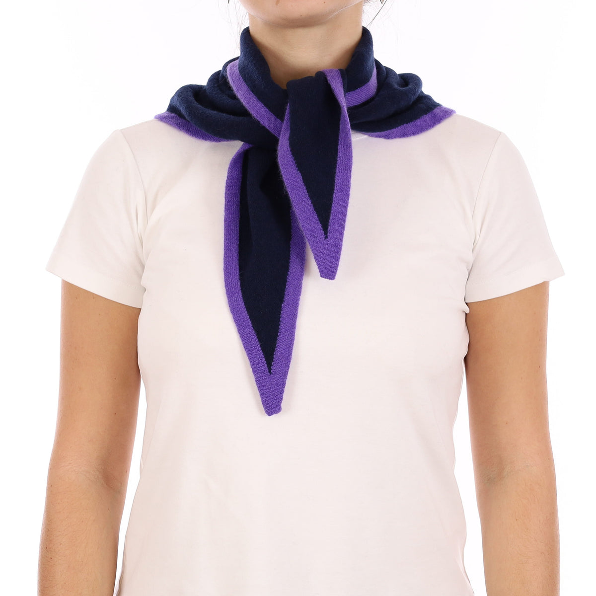 Brand New Navy and Periwinkle Recycled Cashmere Triangle Scarf