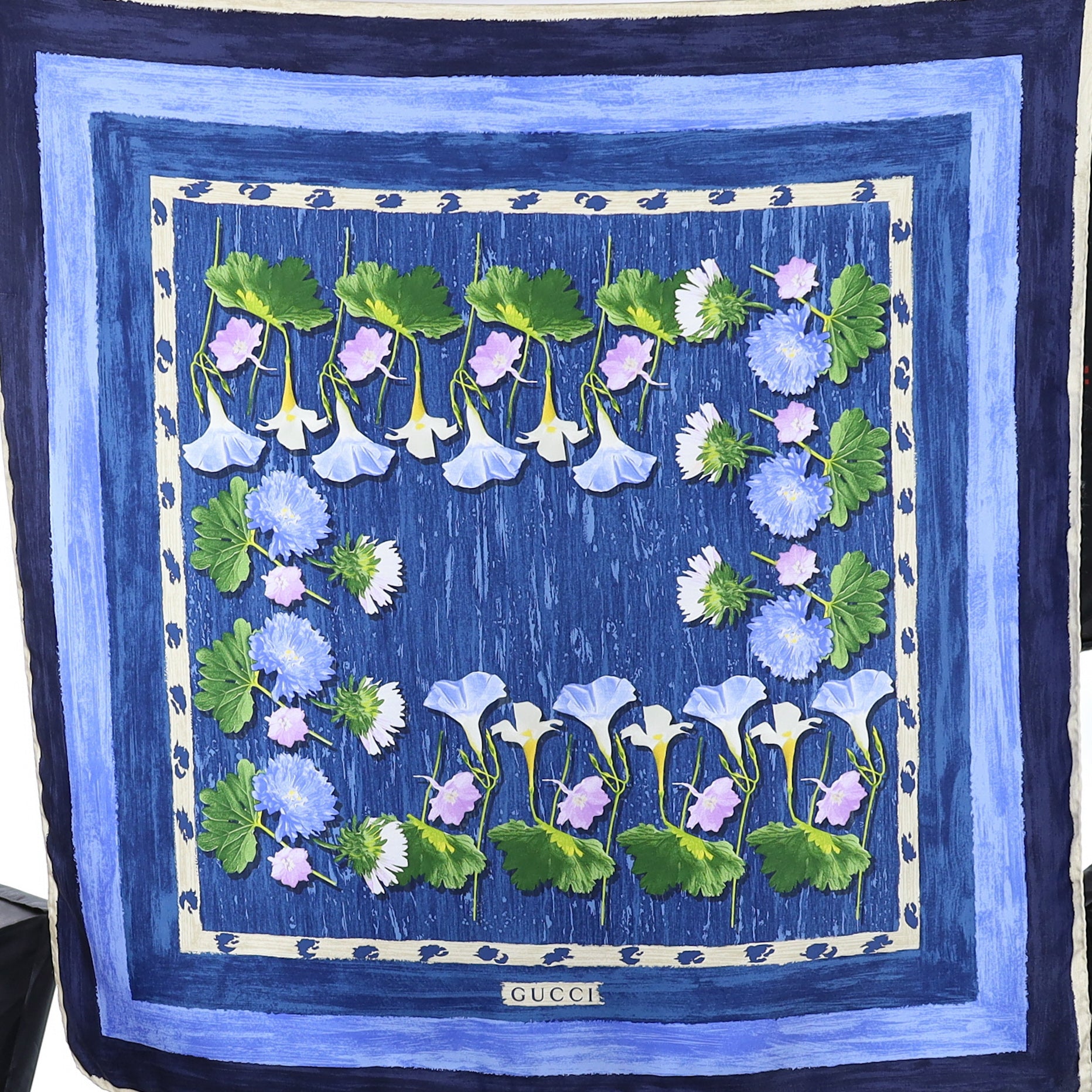 Gucci Blue Floral Vintage Silk Scarf