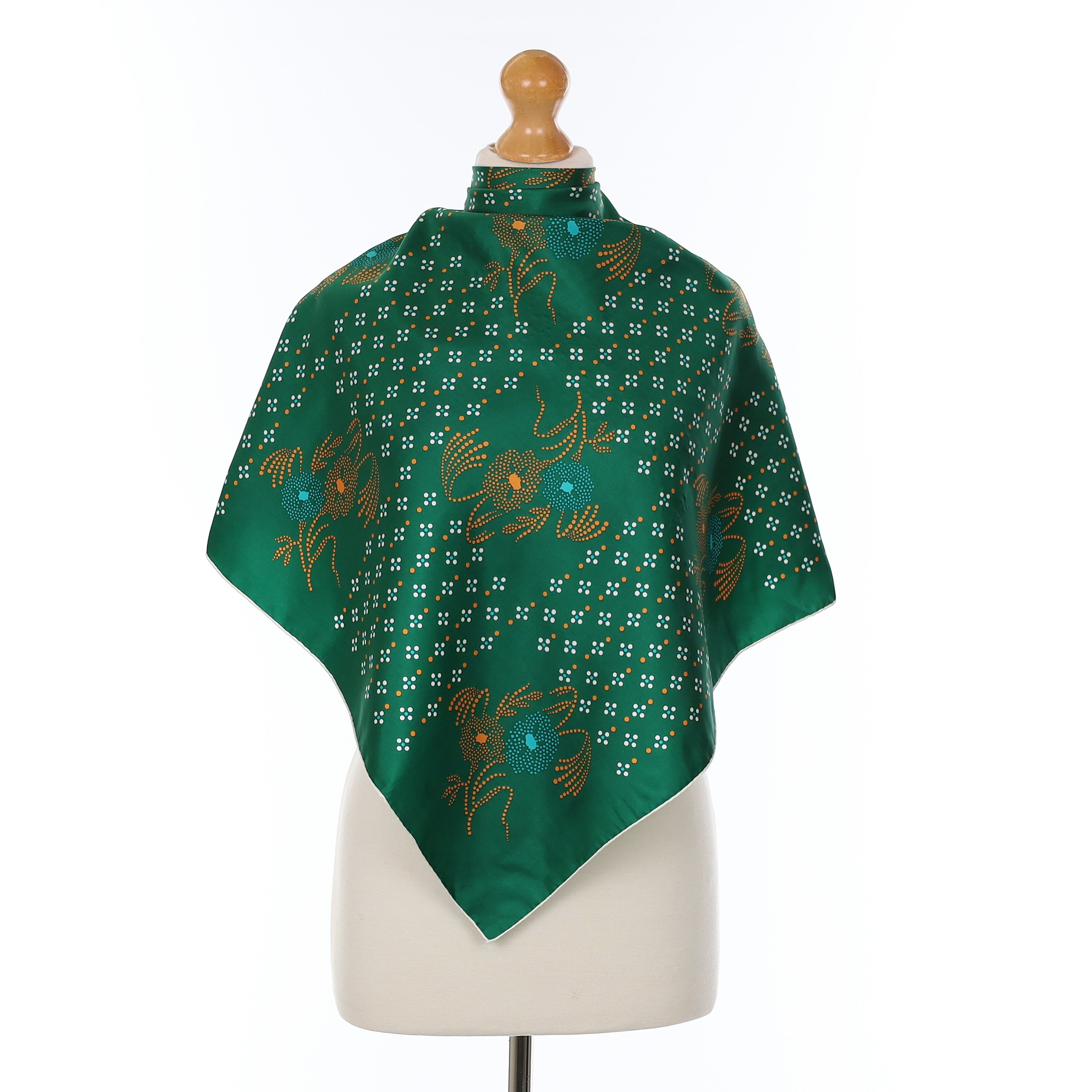 Green Patterned Vintage Silk Scarf