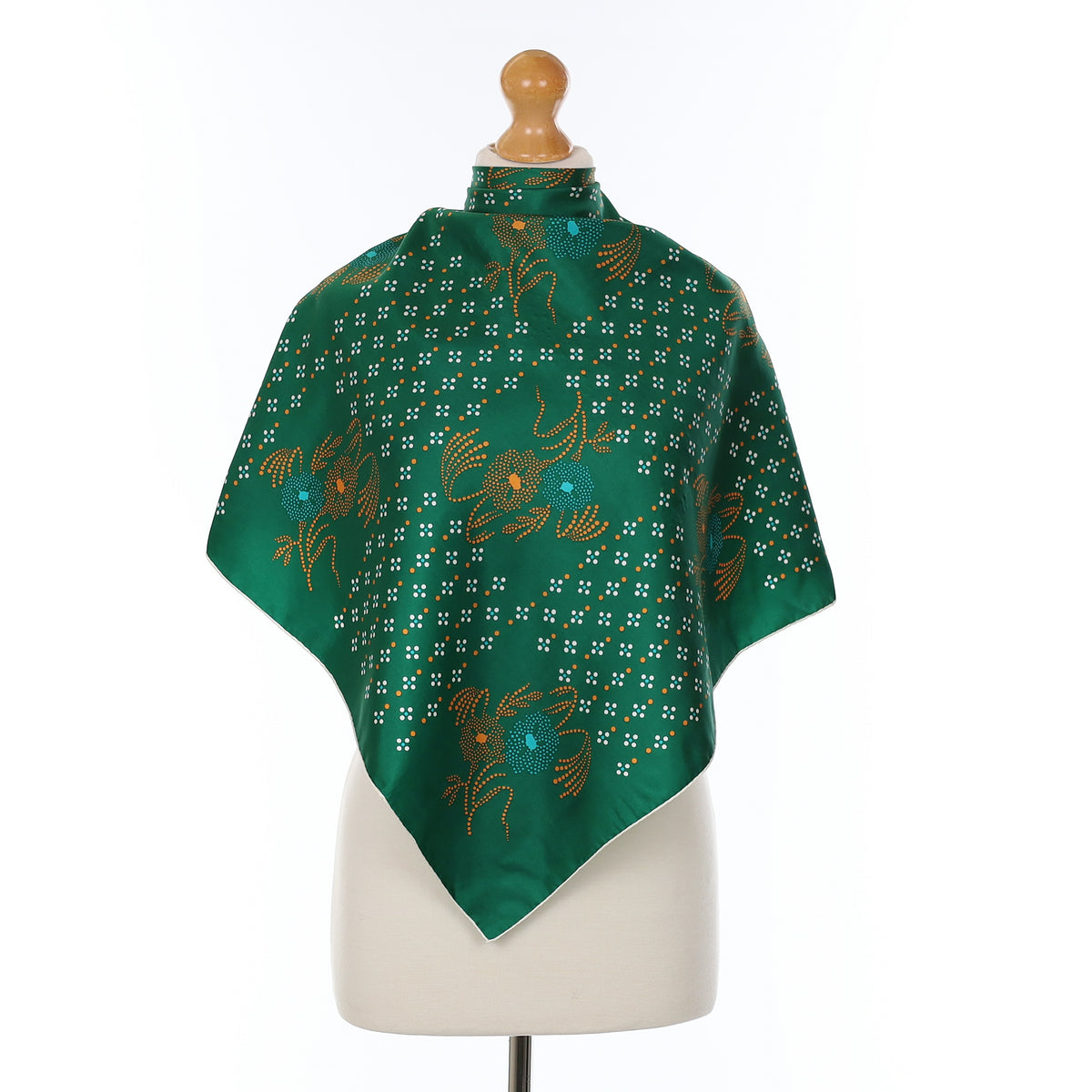 Green Patterned Vintage Silk Scarf