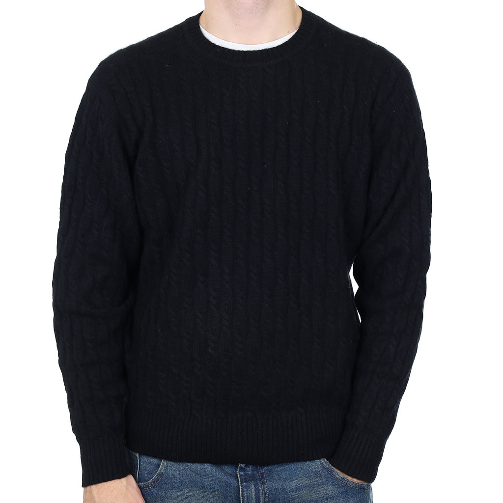 Men’s Chunky Black Cable Cashmere Crew Neck Jumper Large