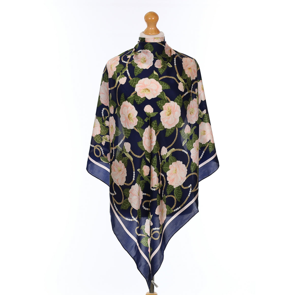 Pink And Navy Floral Silk Scarf