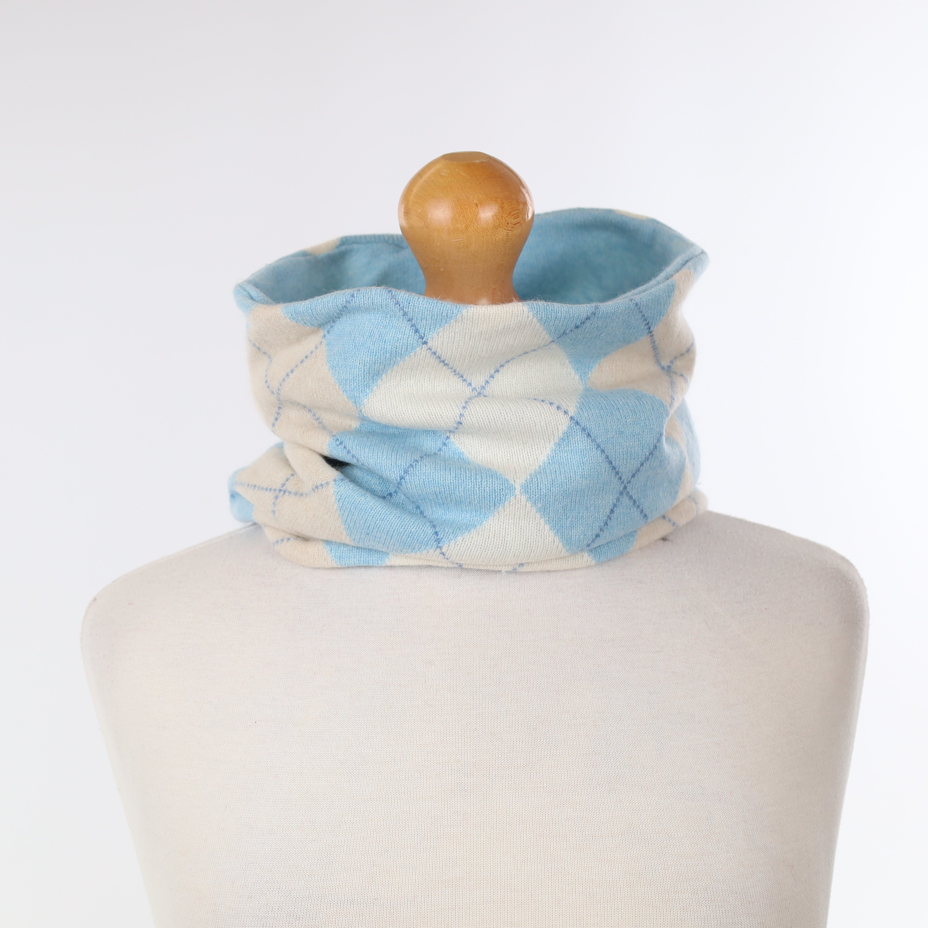 Sky Blue and Ivory Diamond Patterned Luxury Double Layered Snood