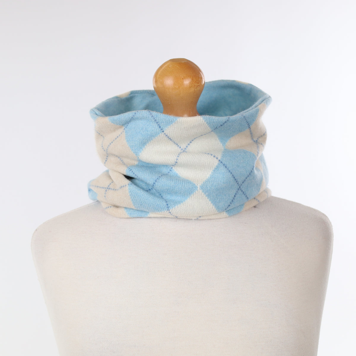 Sky Blue and Ivory Diamond Patterned Luxury Double Layered Snood