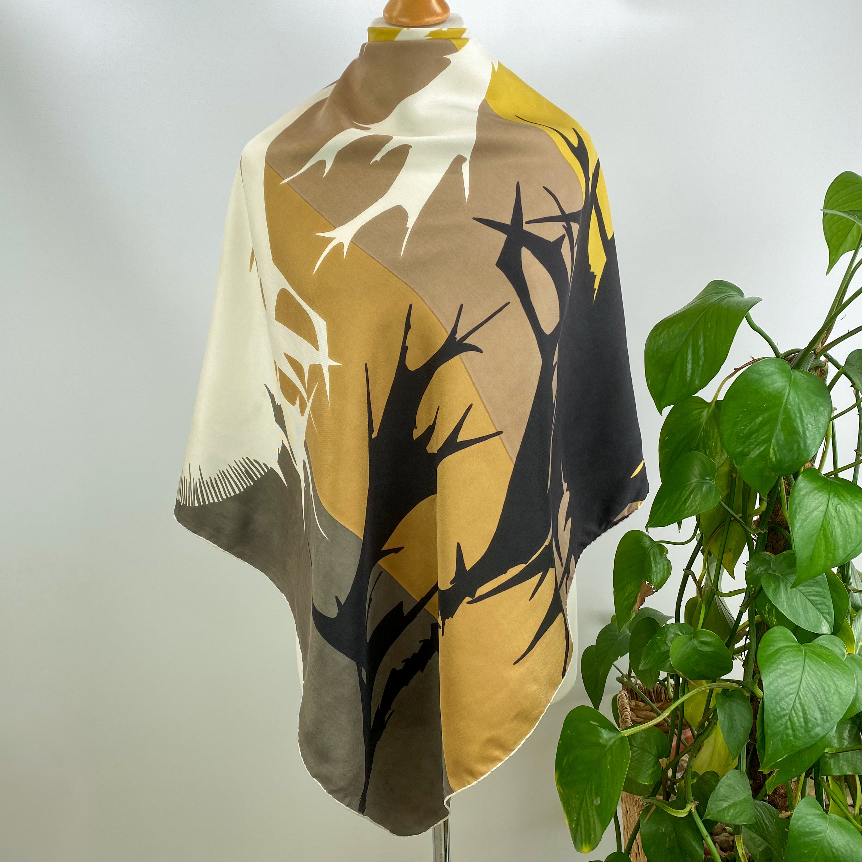 Neutral Silhouette Design Vintage Silk Scarf