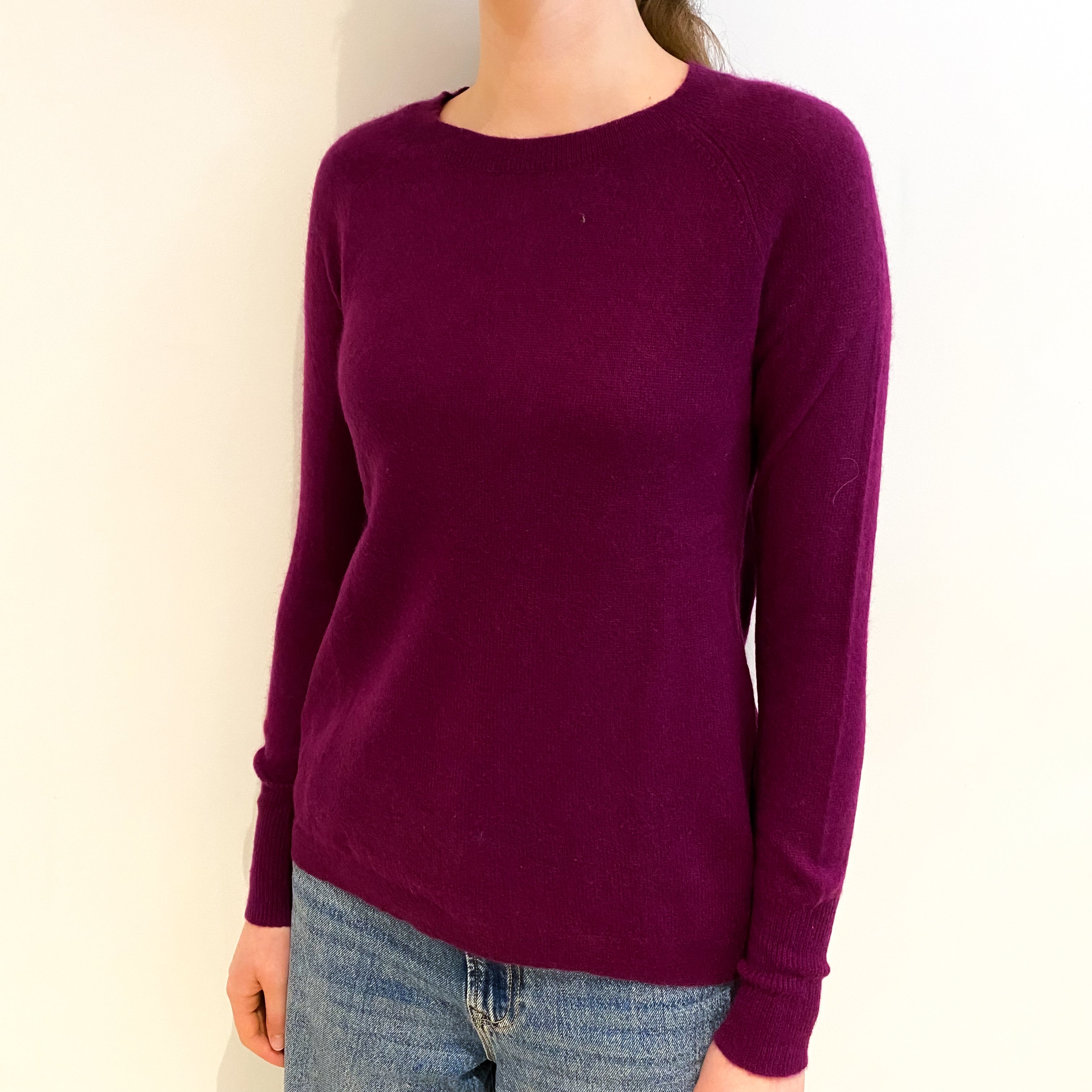 Plum Purple Cashmere Crew Neck Jumper Extra Small