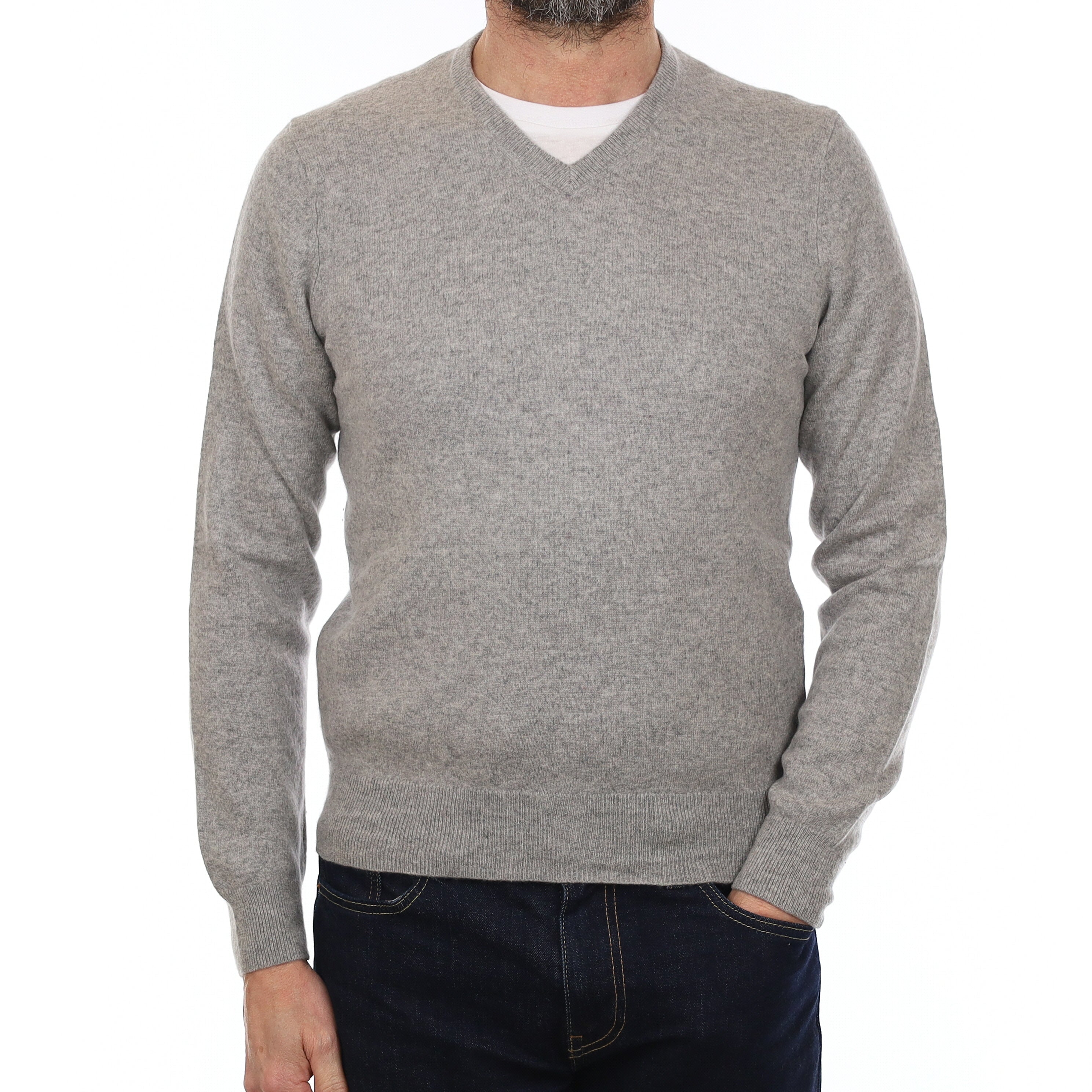 Men's Smoke Grey Cashmere V Neck Jumper Small