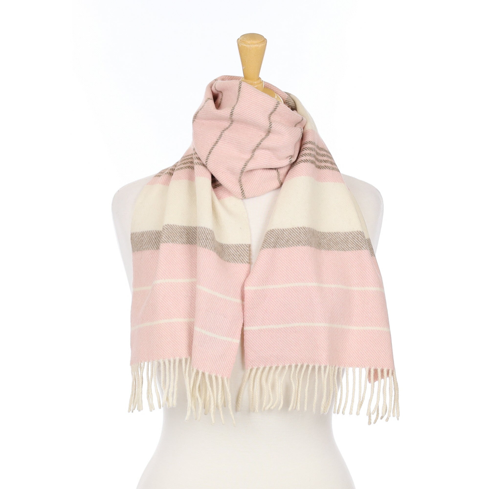 Shell Pink an Cream Striped Woven Scarf