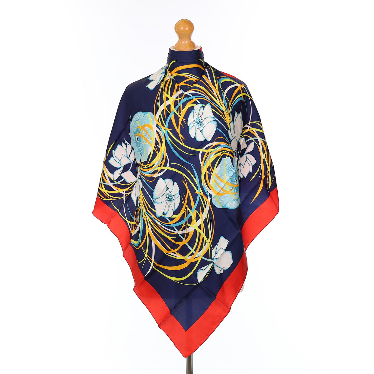 Brand New Blue And Yellow Floral Vintage Silk Scarf