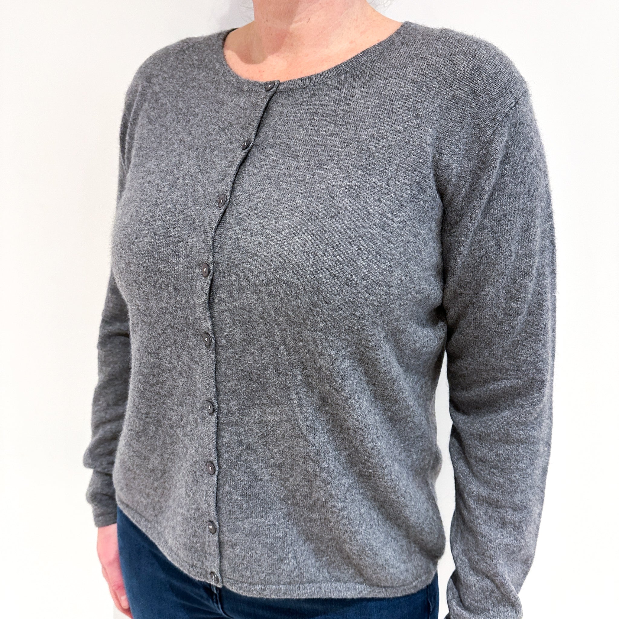Steel Grey Cashmere Crew Neck Cardigan Large
