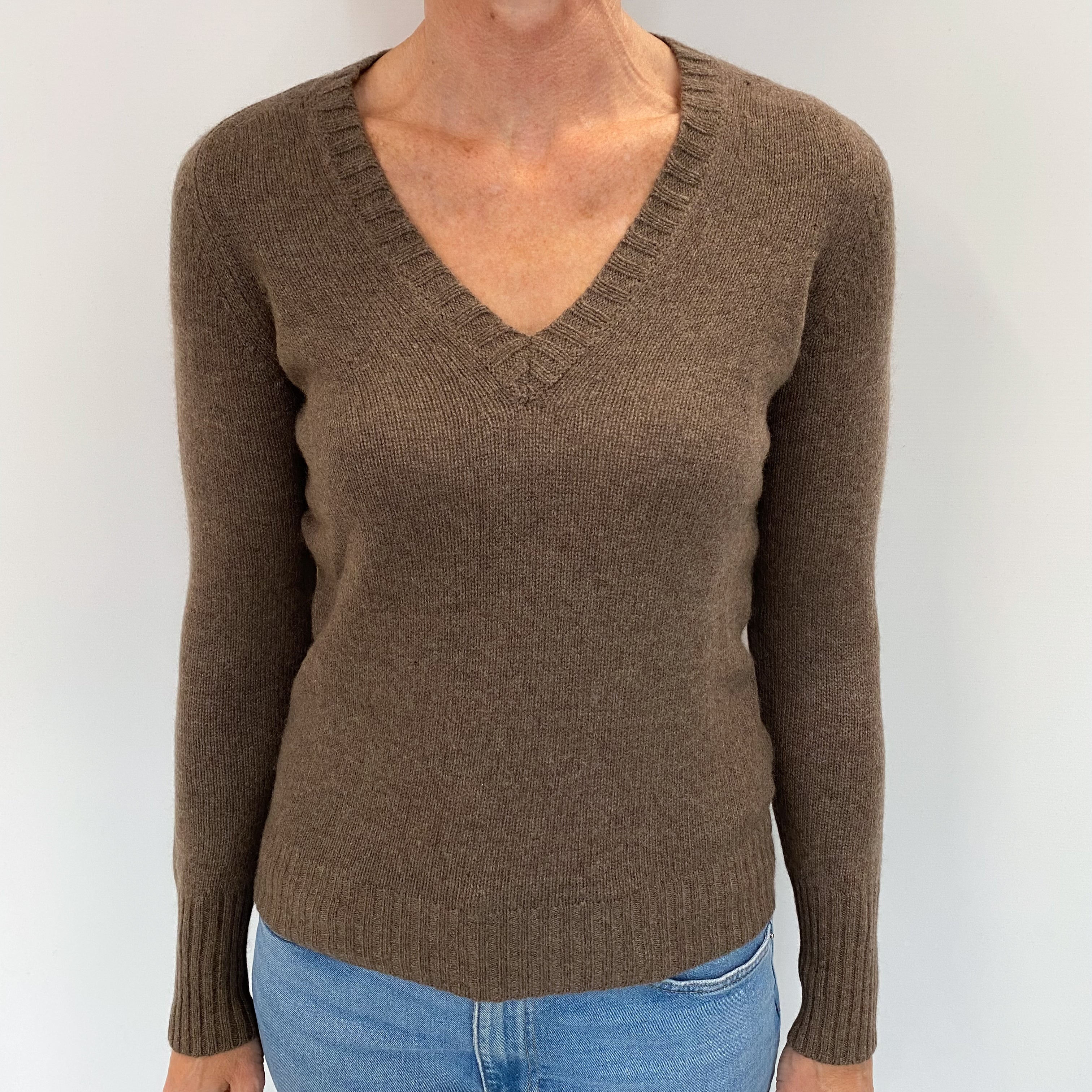 Donkey Brown Cashmere V Neck Jumper Small