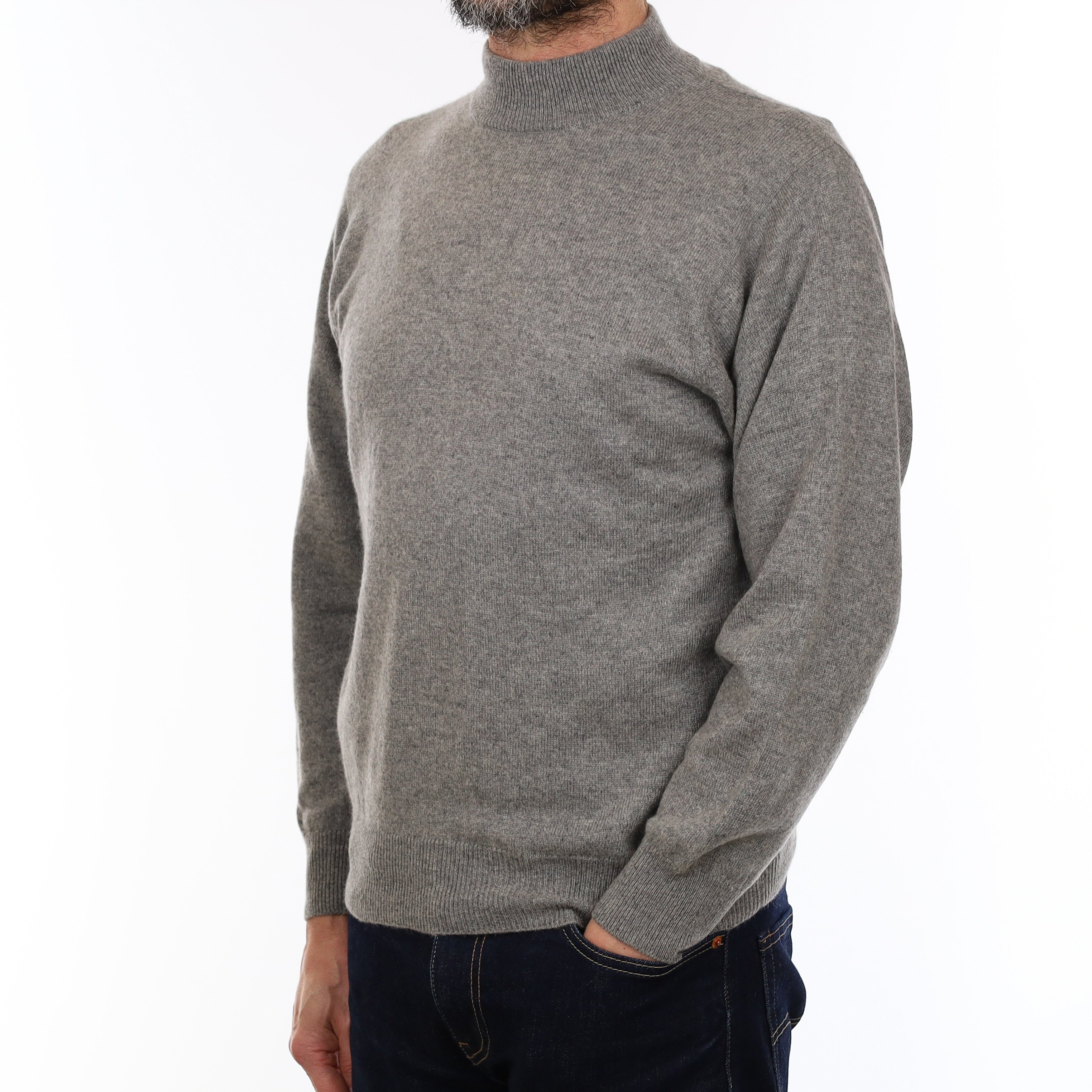 Men's Ash Grey Cashmere Turtle Neck Jumper Small