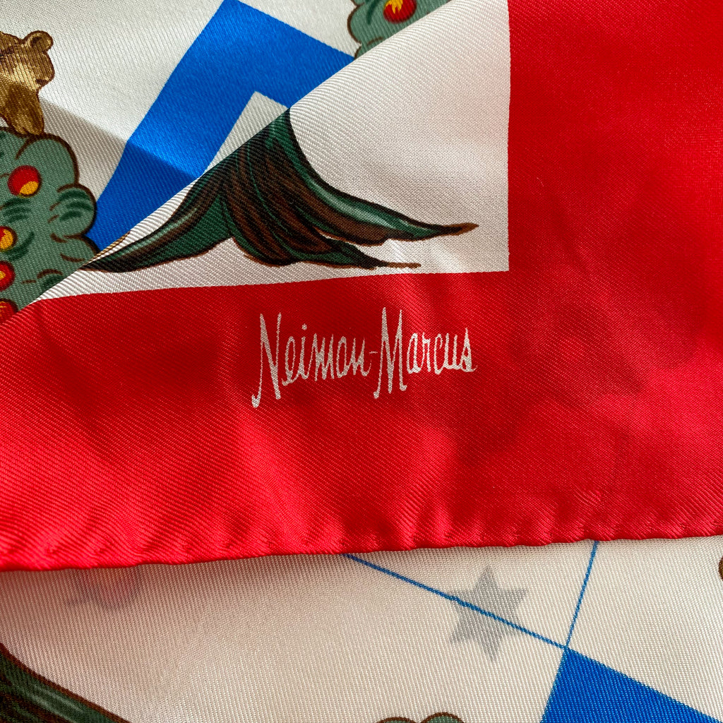 Immaculate Neiman Marcus Bear & Apple Tree Silk Scarf