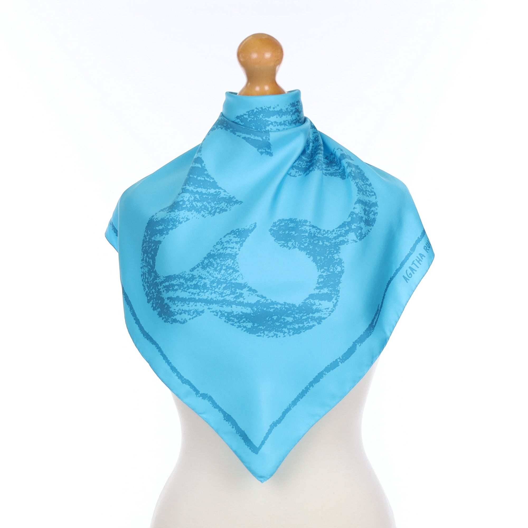 Aqua Flower Patterned Silk Scarf