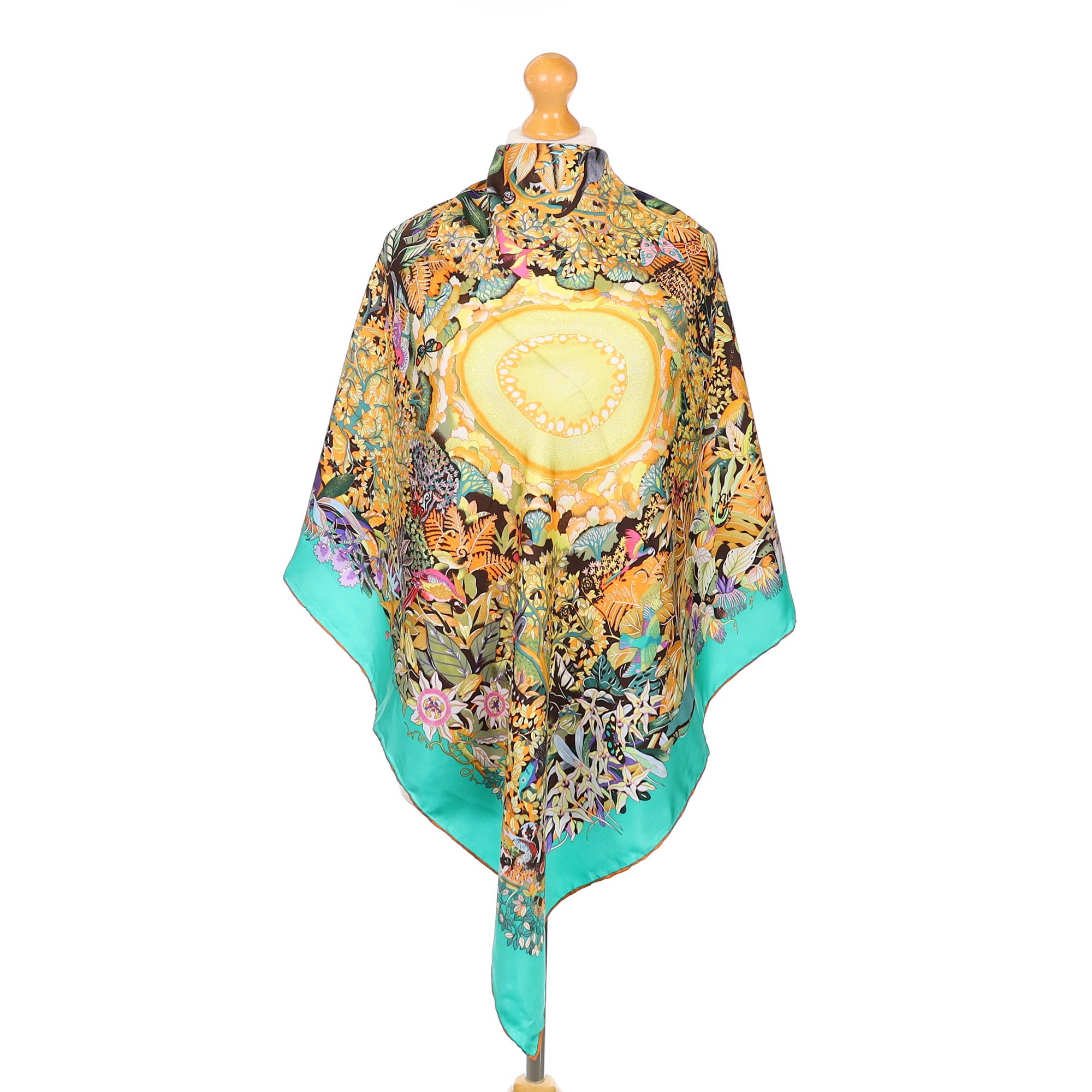 Green Tropical Design Silk Scarf