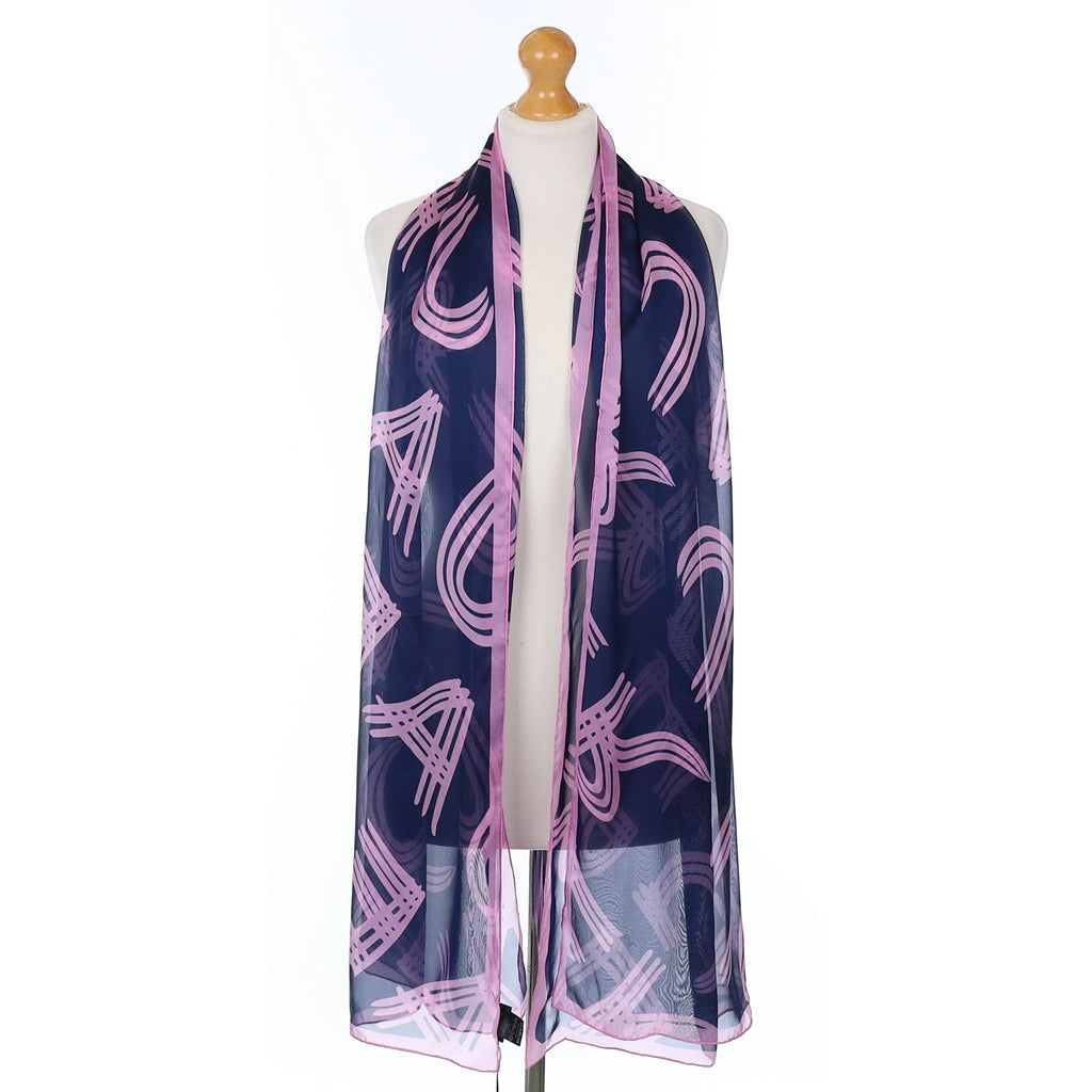Brand New Jaeger Mauve and Navy Silk Scarf