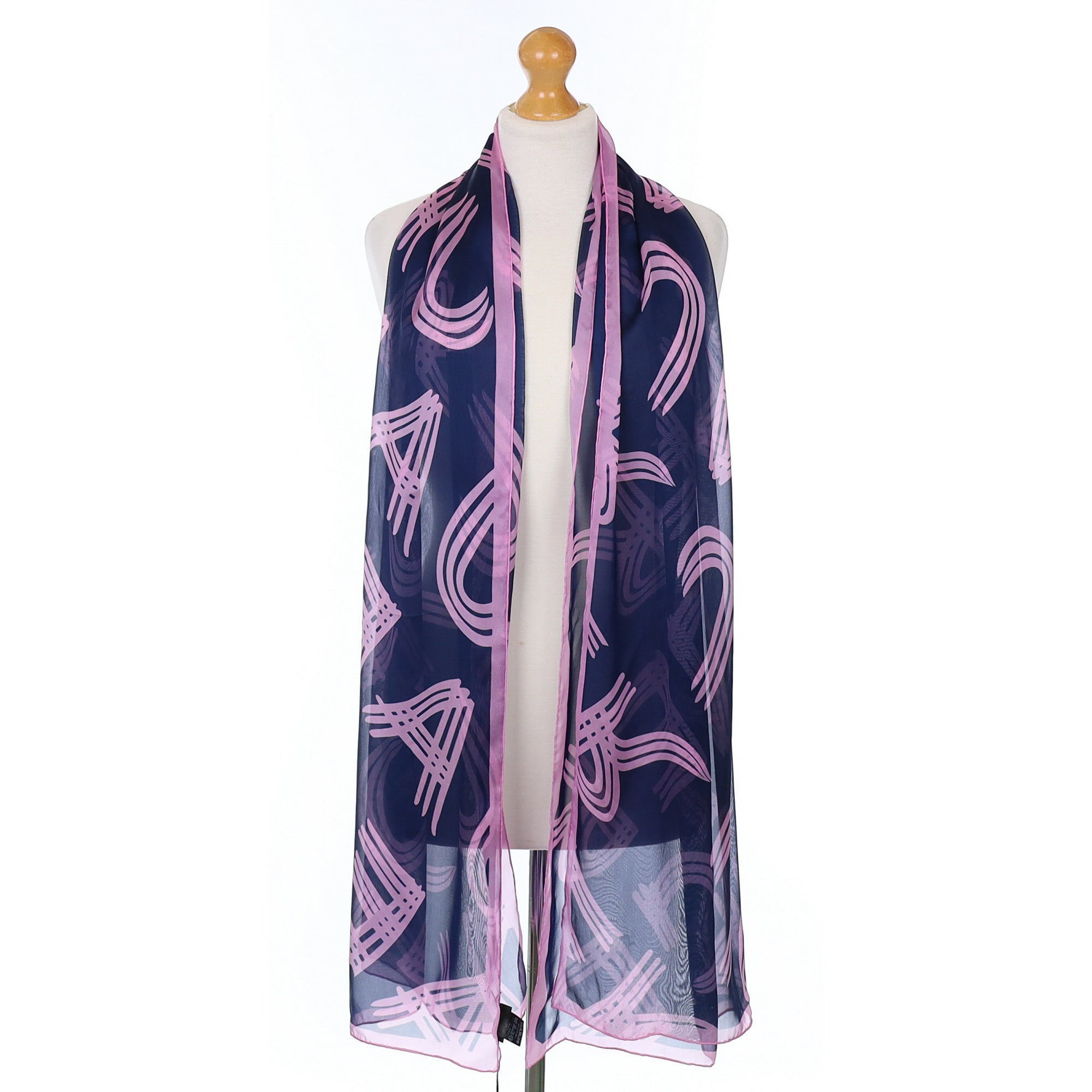 Brand New Jaeger Mauve and Navy Silk Scarf