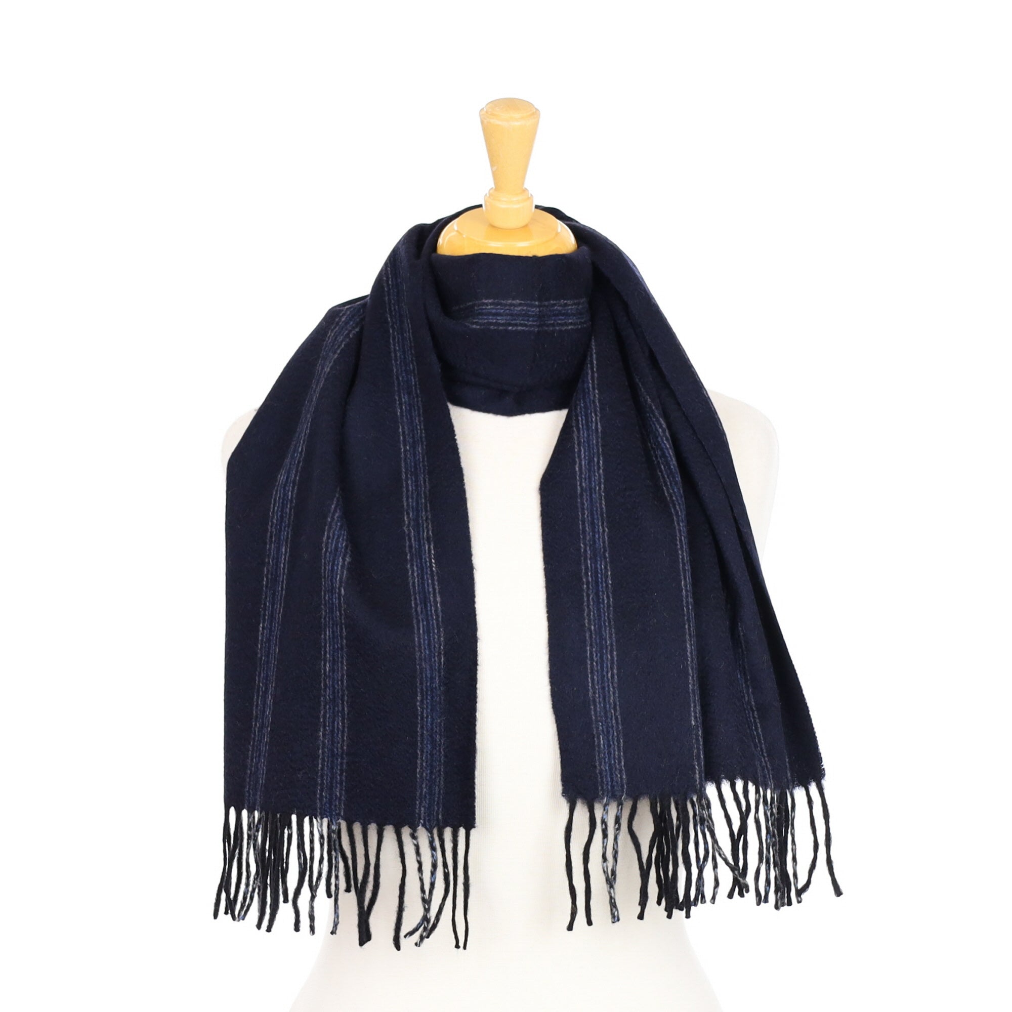 Navy Blue Striped Cashmere Woven Scarf