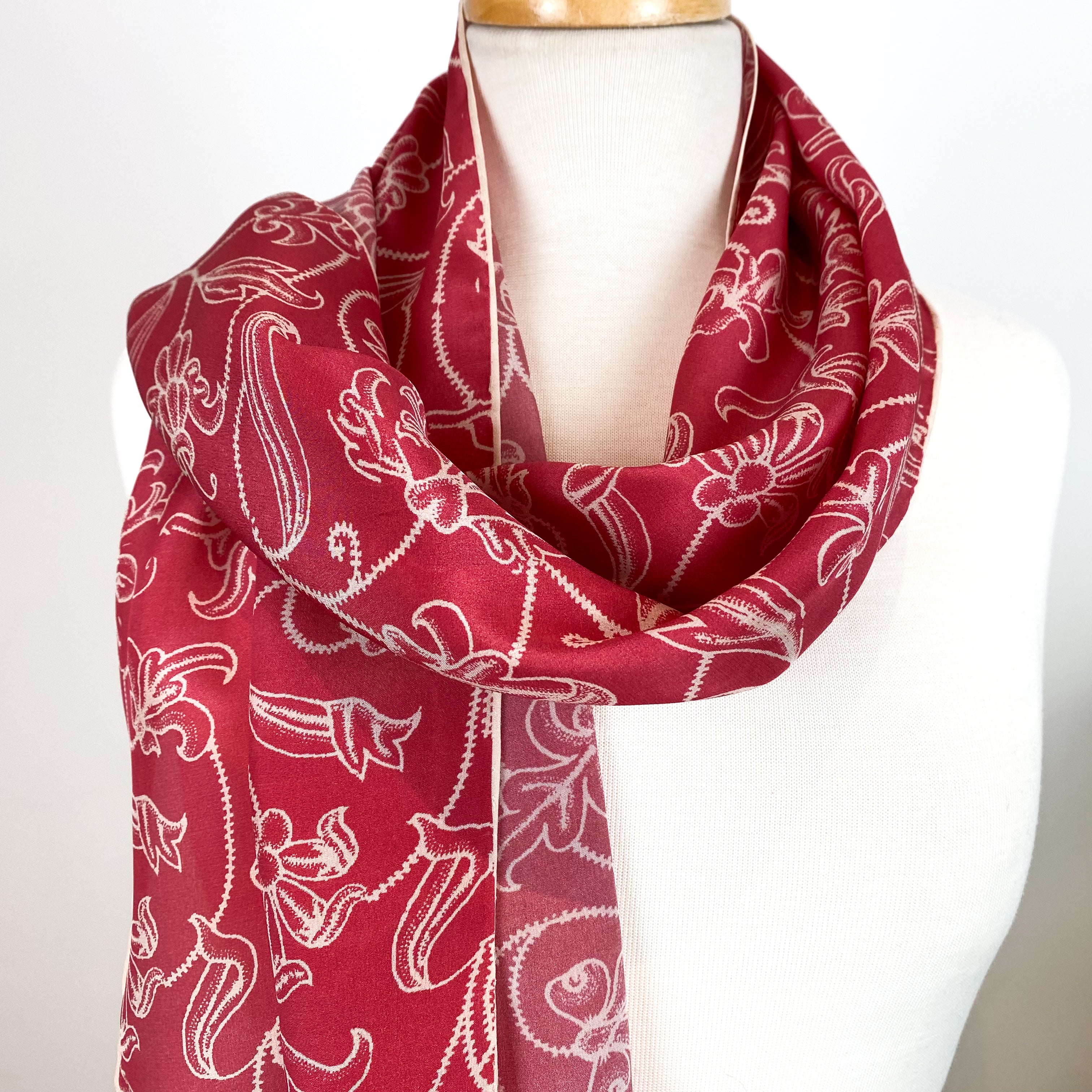 Pretty Terracotta Floral Silk Scarf