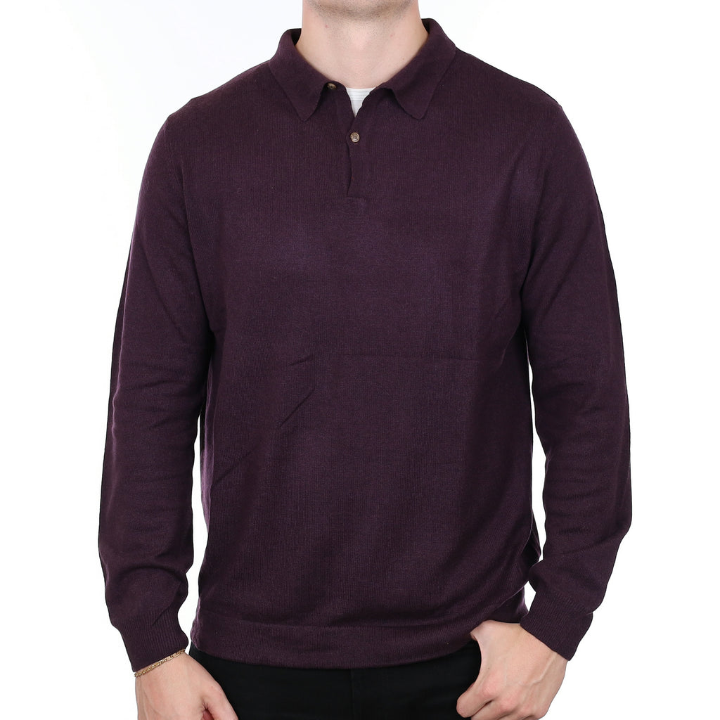 Men’s Aubergine Purple Cashmere 1/4 Button Jumper XL
