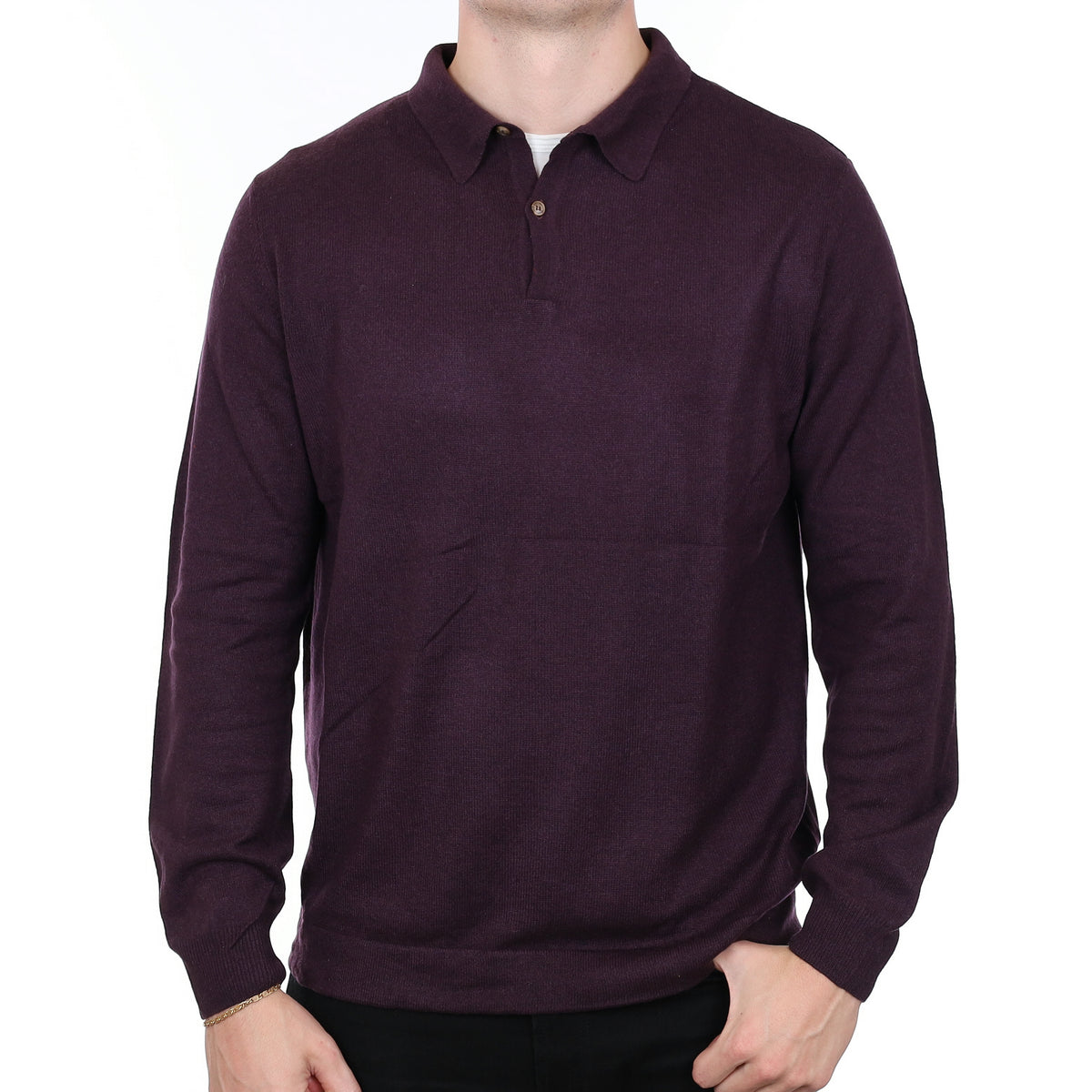 Men’s Aubergine Purple Cashmere 1/4 Button Jumper XL