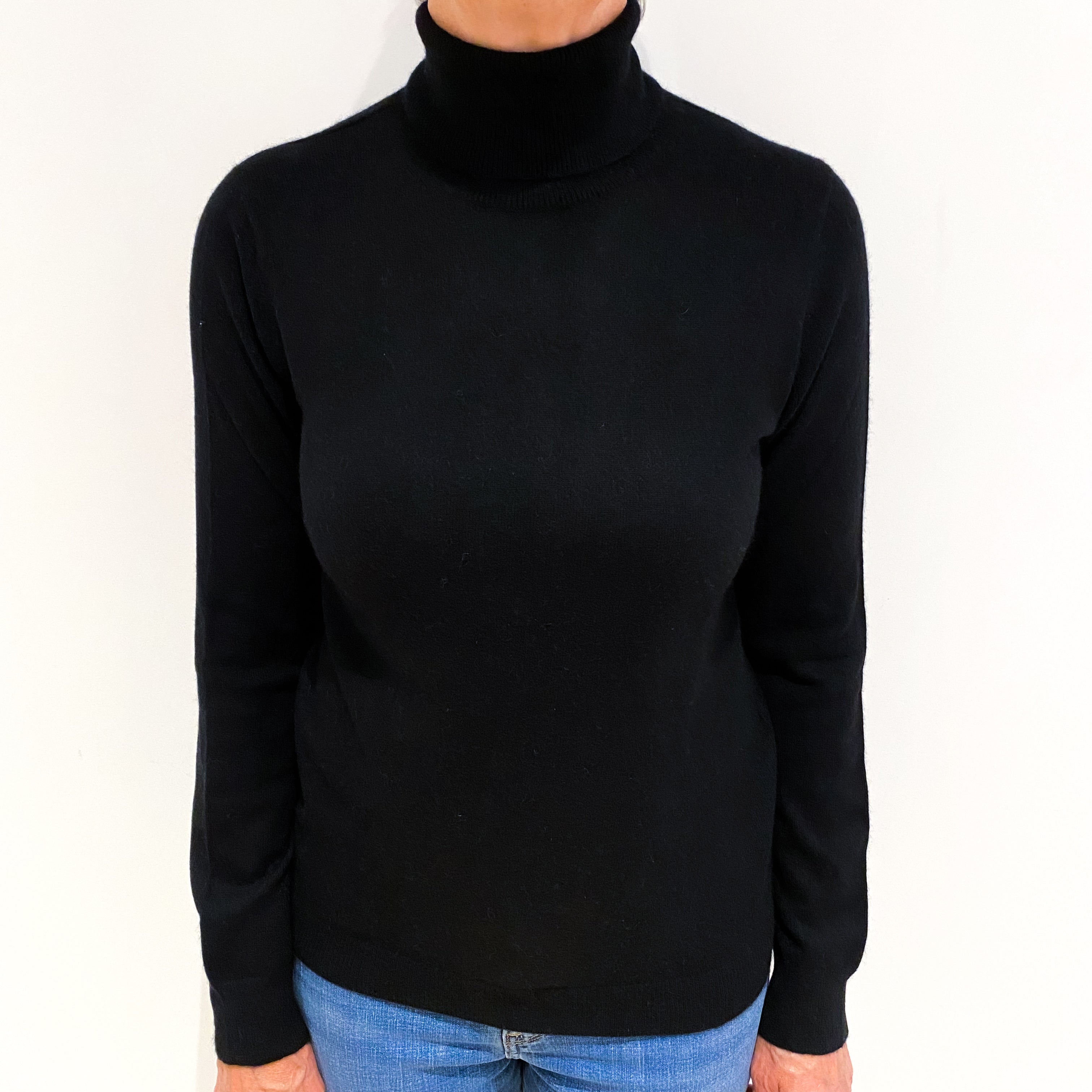 Black Cashmere Polo Neck Jumper Medium