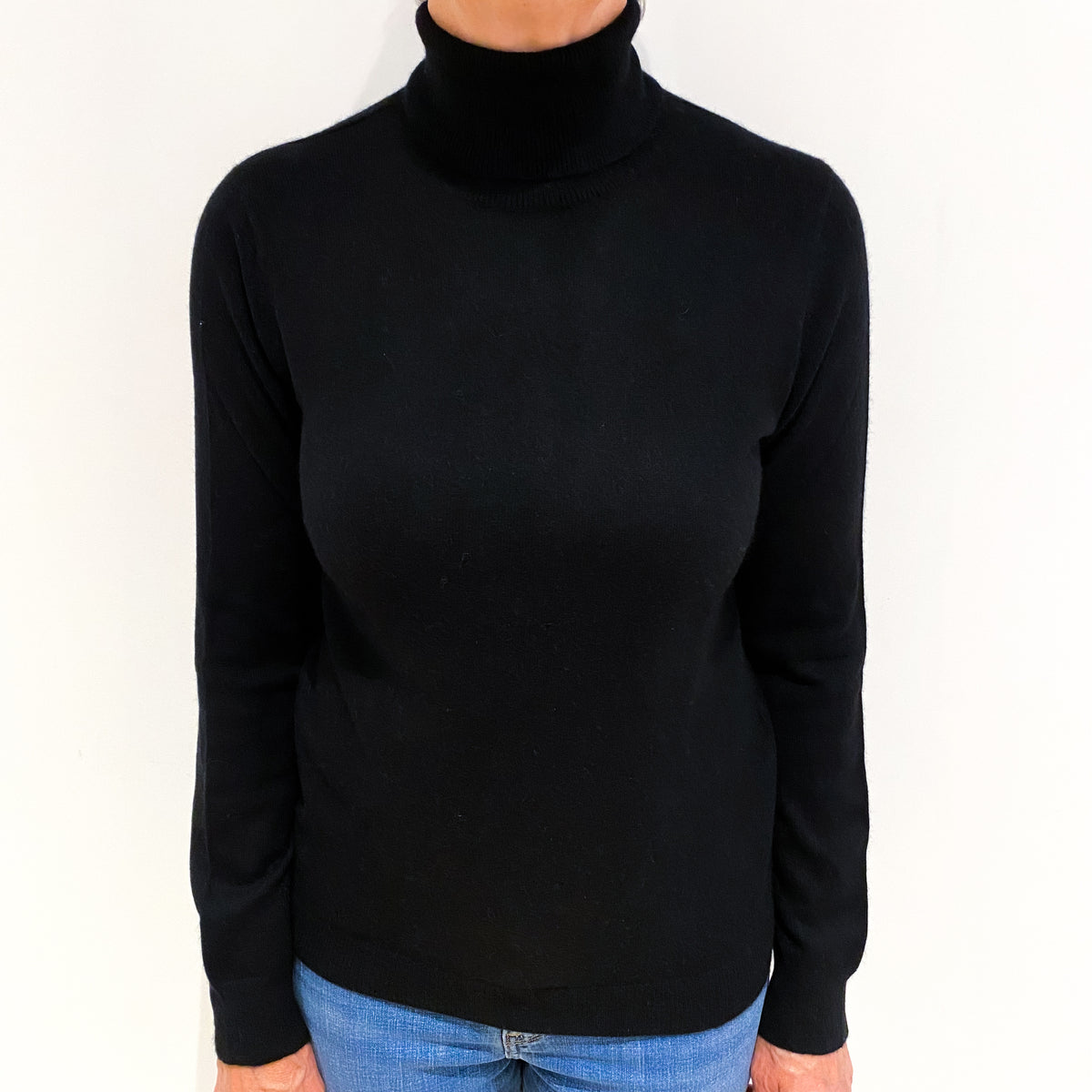 Black Cashmere Polo Neck Jumper Medium