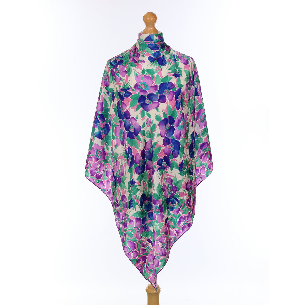 Emanuel Ungaro Purple and Green Floral Design Silk Scarf