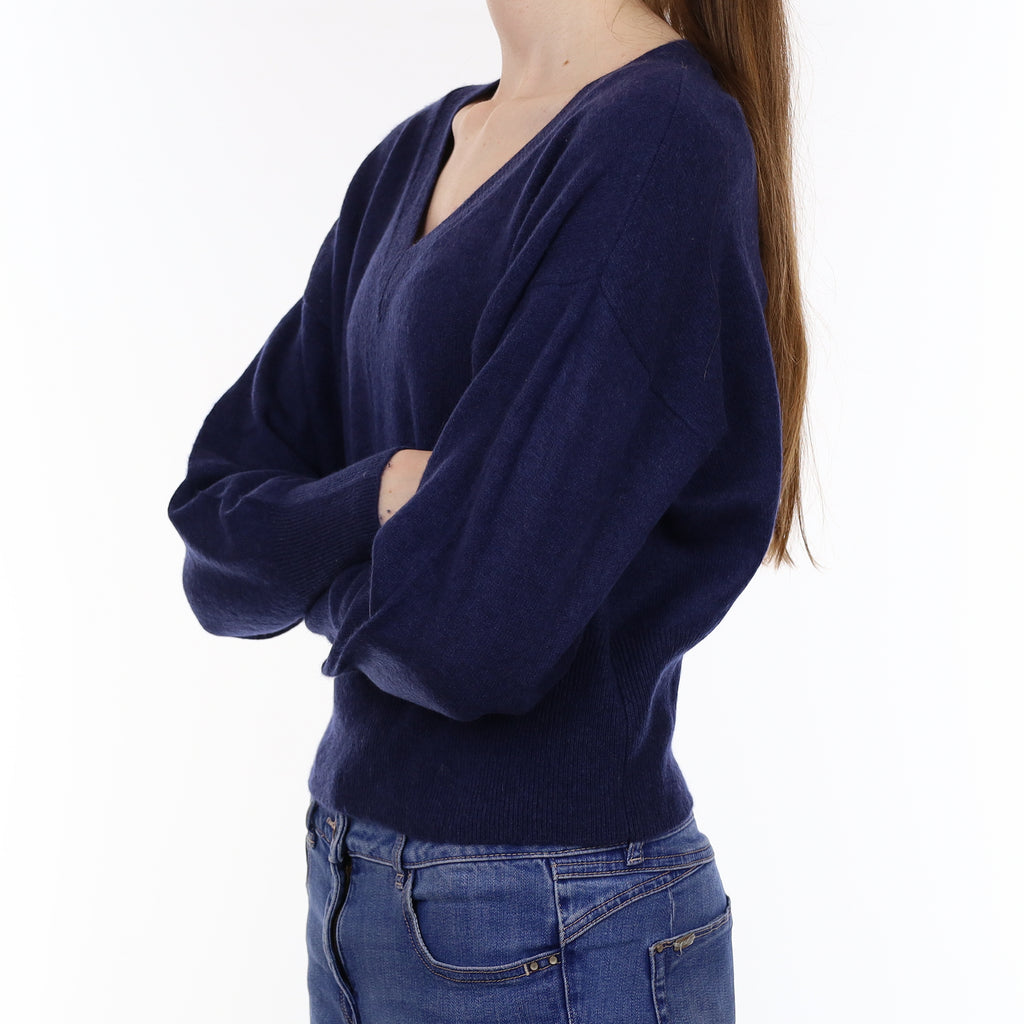Notshy French Navy Cashmere Cropped V Neck Jumper Extra Small