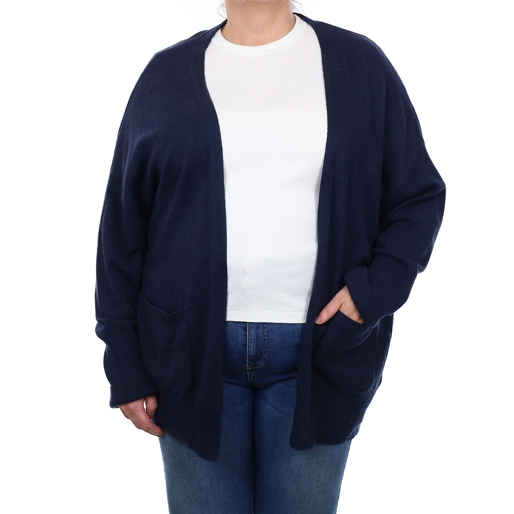 Navy Cashmere Longline Edge to Edge Cardigan with Pockets Extra Large