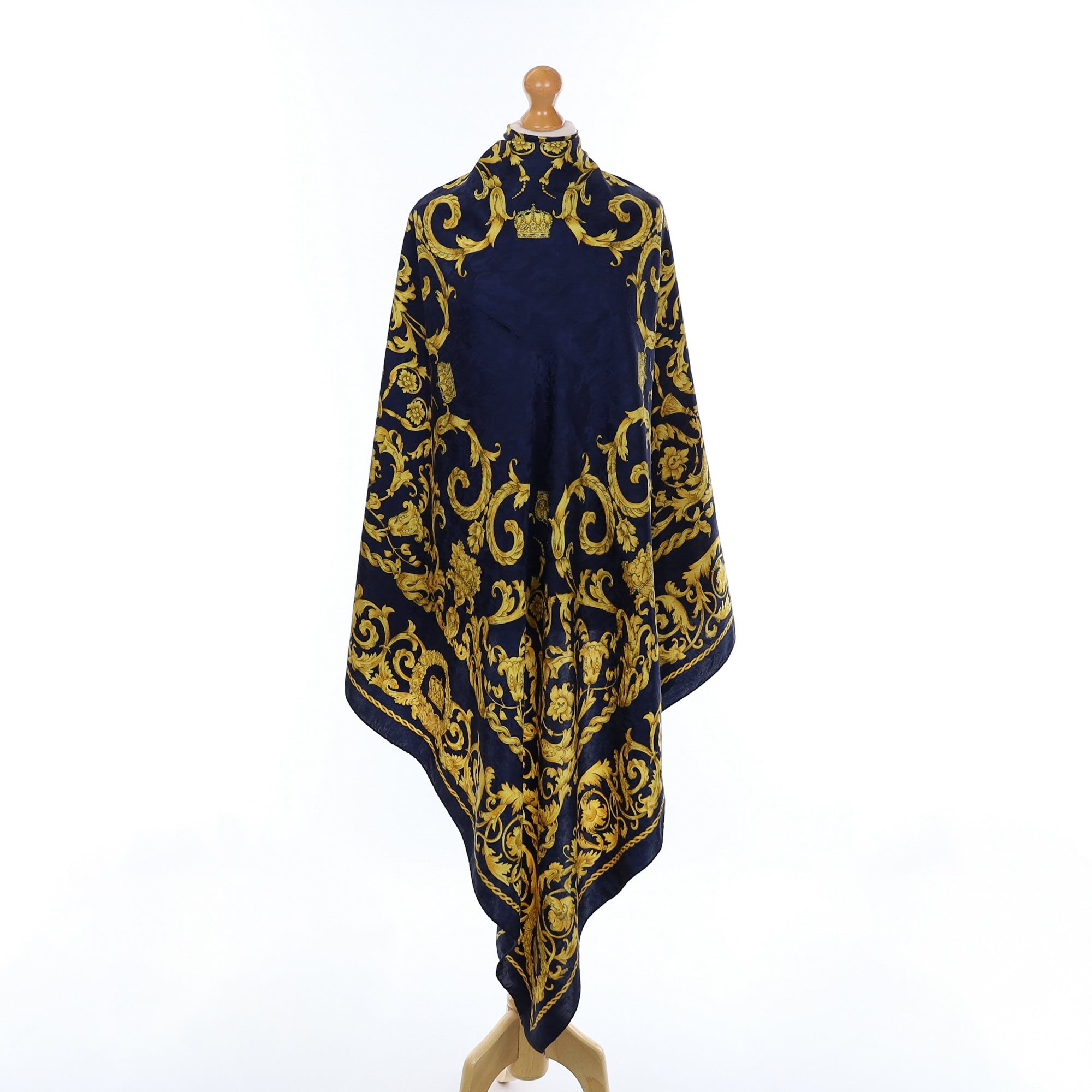Navy Blue and Gold Baroque Silk Scarf