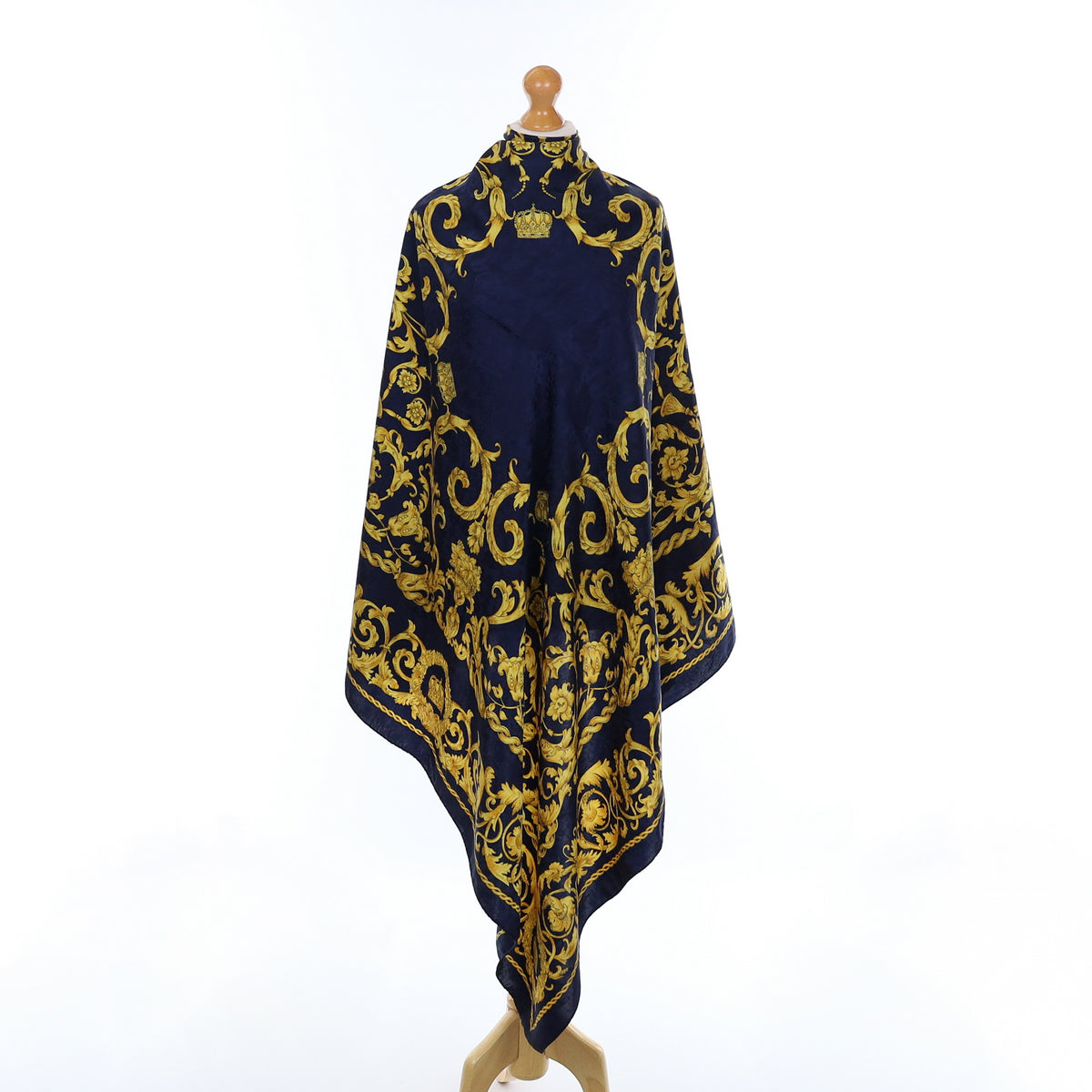 Navy Blue and Gold Baroque Silk Scarf