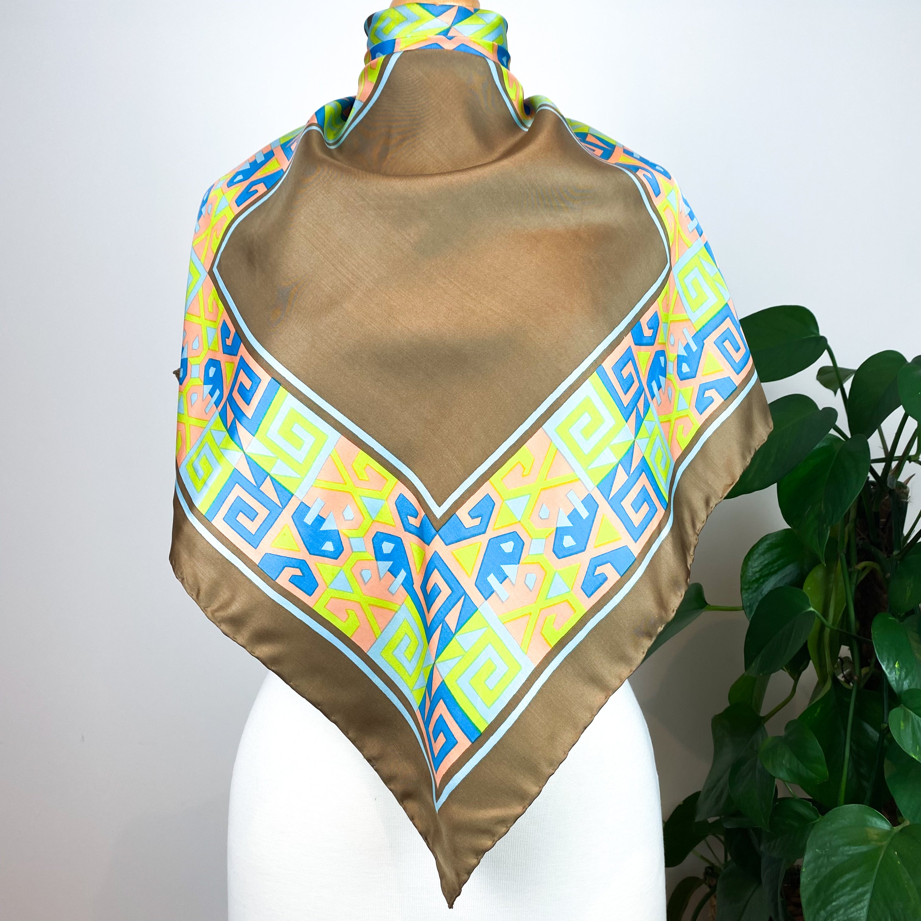 Brown Abstract Pattern Silk Scarf