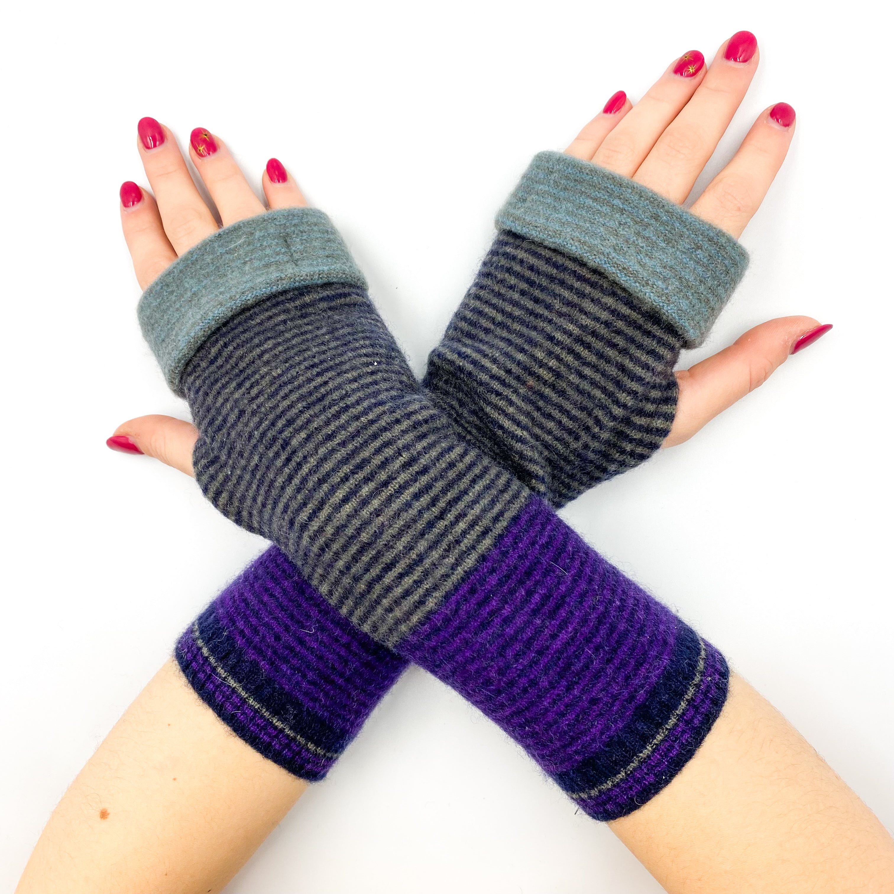 Black and Purple Stripe Fingerless Gloves