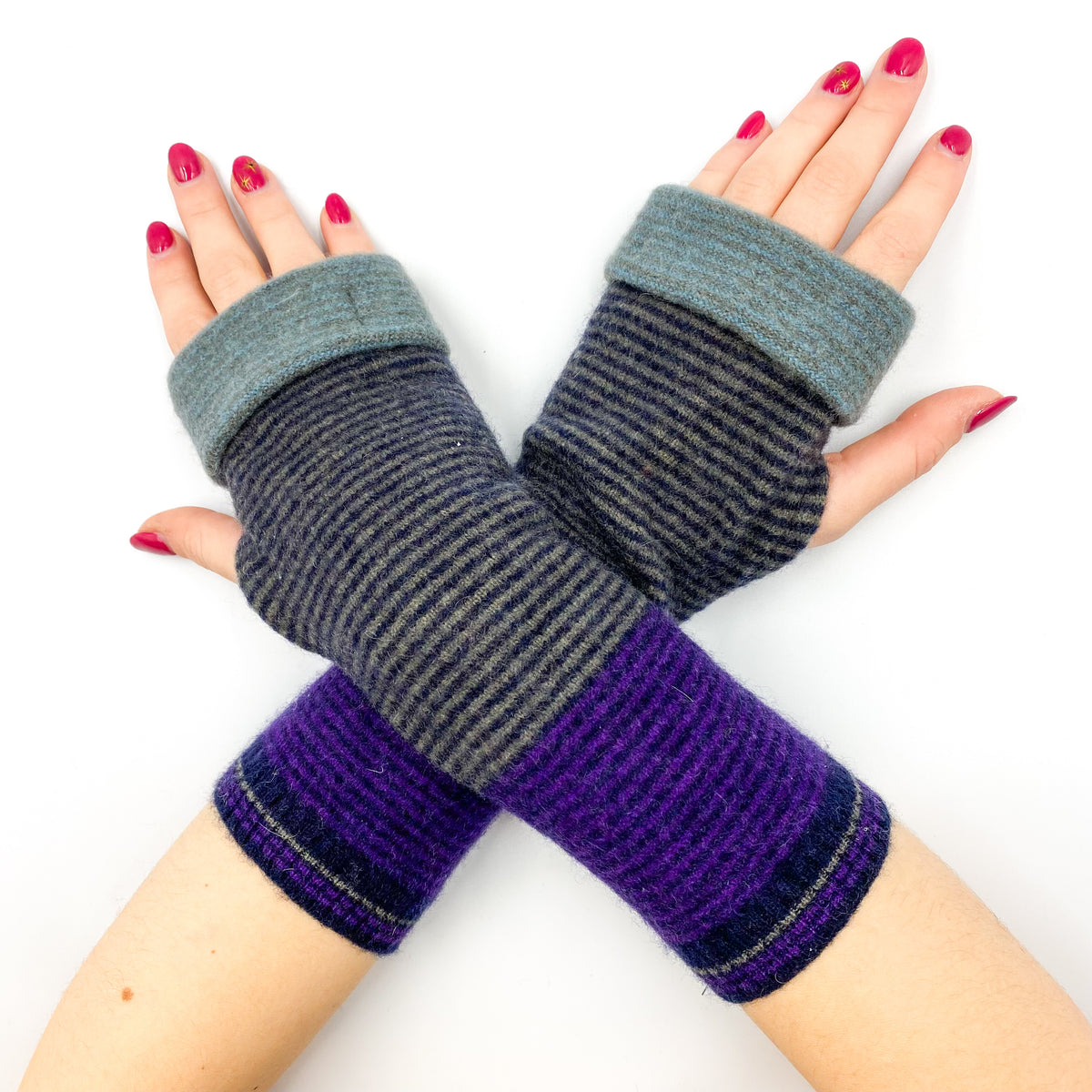 Black and Purple Stripe Fingerless Gloves