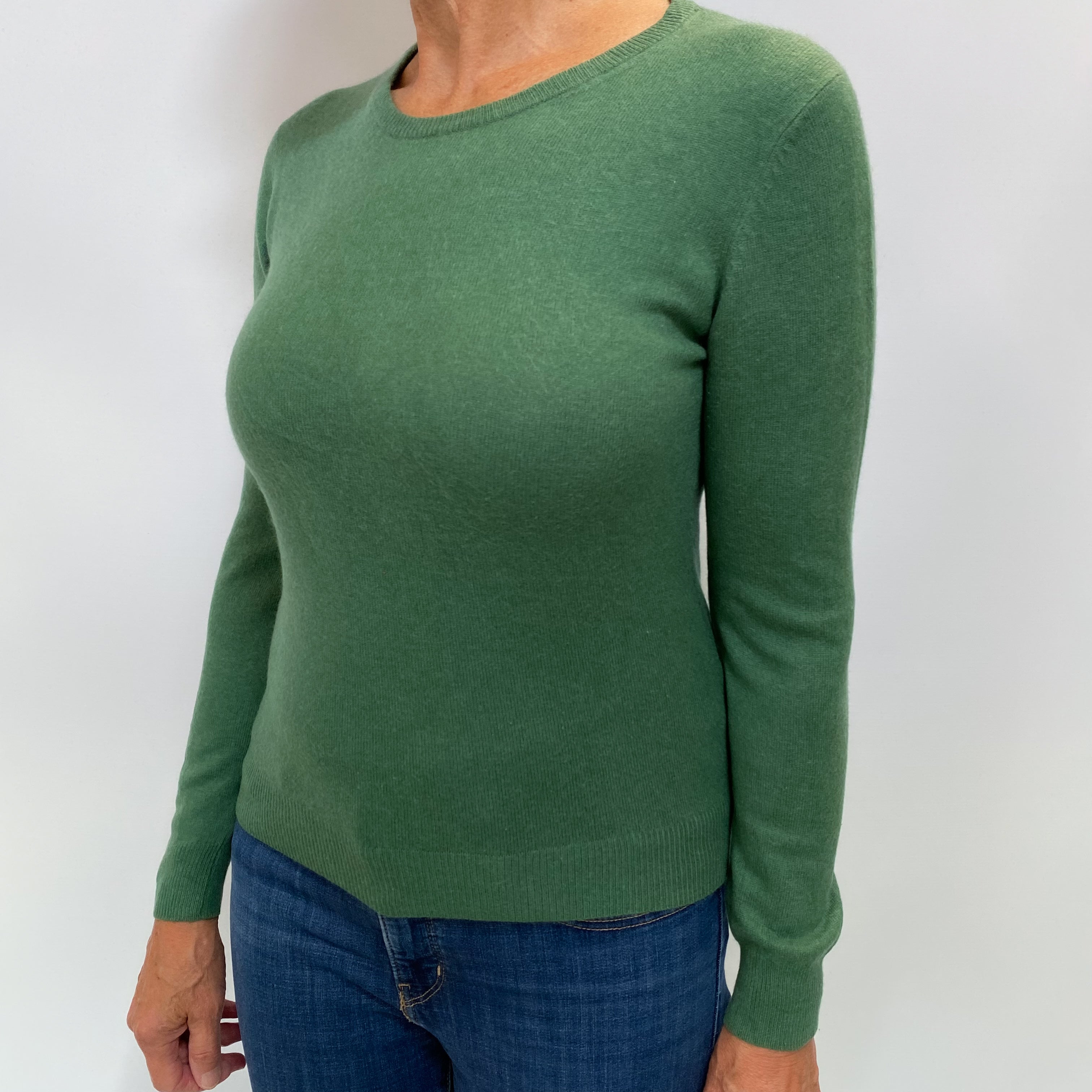 Basil Green Cashmere Crew Neck Jumper Medium