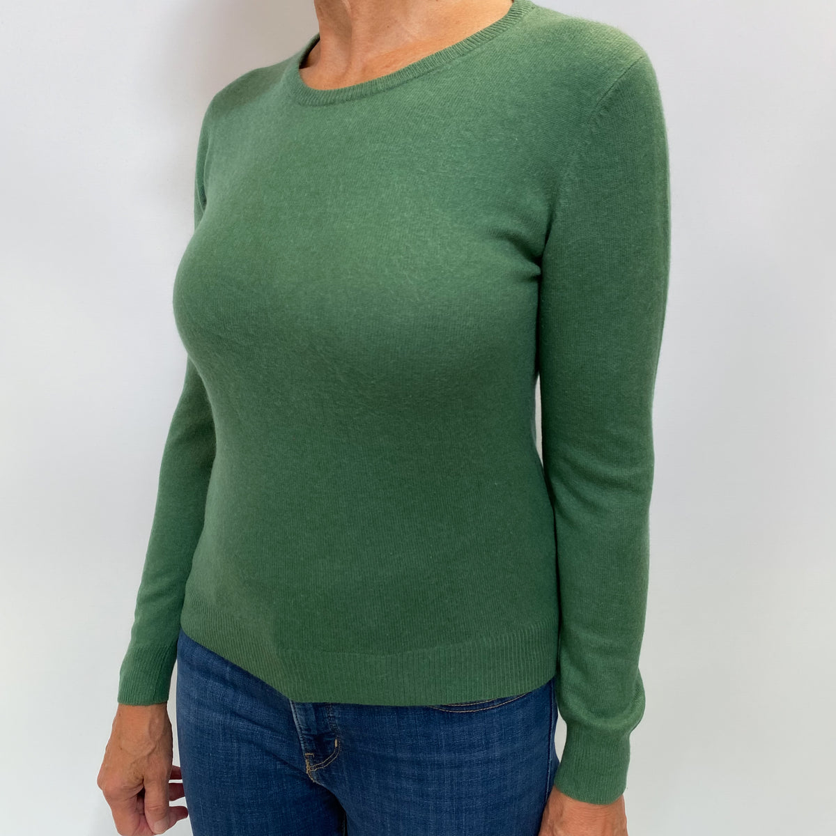 Basil Green Cashmere Crew Neck Jumper Medium