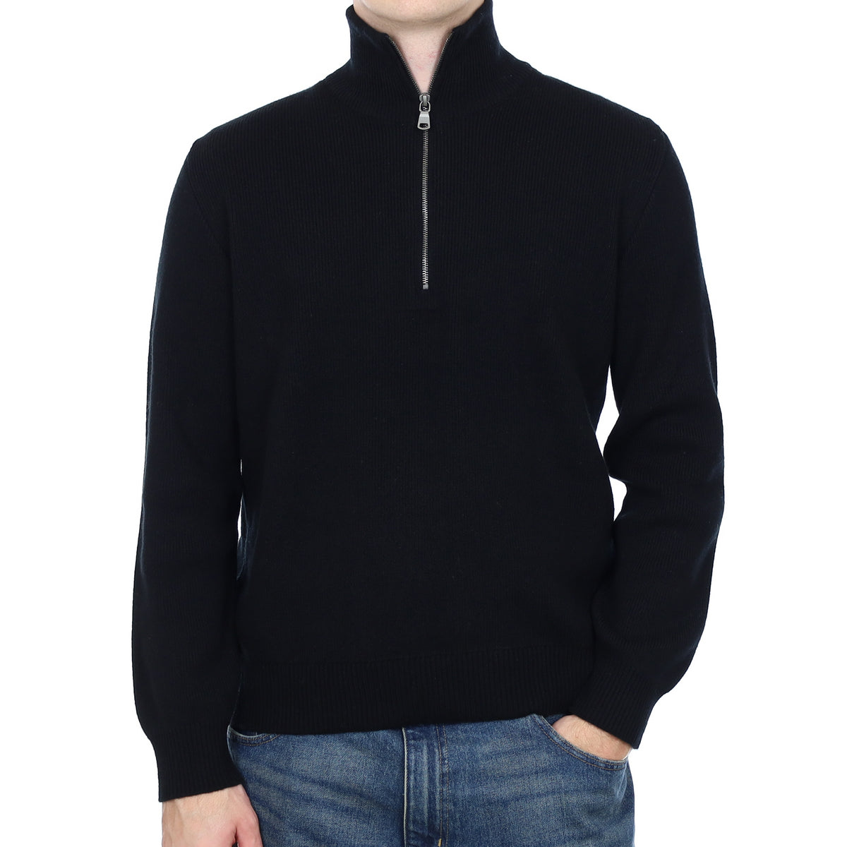 Men’s Brand New Scottish Black Heavy Knit Cashmere 1/4 Zip Jumper Medium