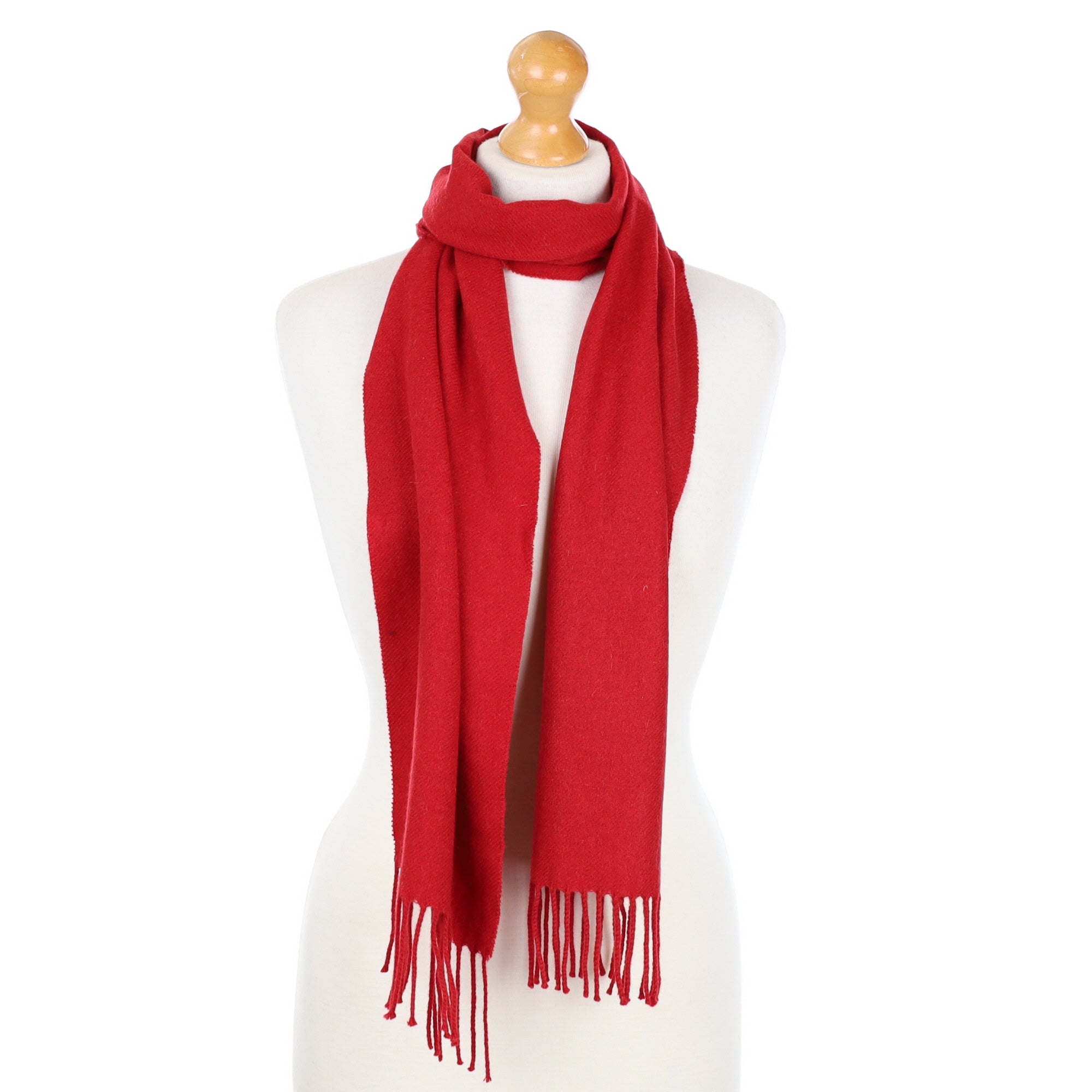 Post Box Red Cashmere Fringed Woven Scarf